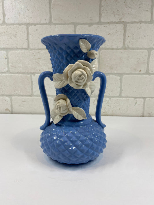 Vintage Vase in Blue and Japanese Floral Design by Moriyama Mori-Machi