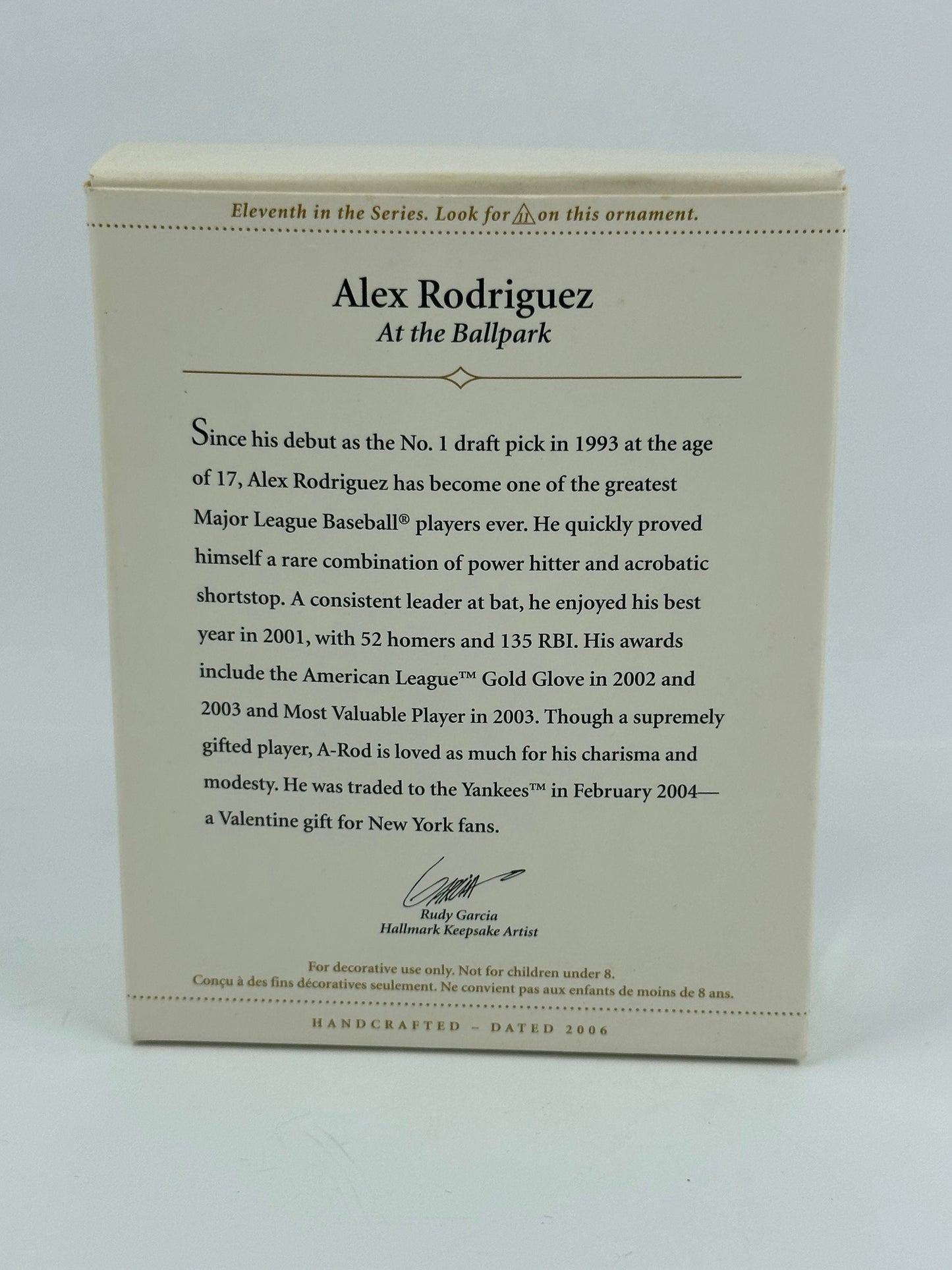 Vintage Alex Rodriquez Ornament, New York Yankees and Made by Hallmark Keepsake.