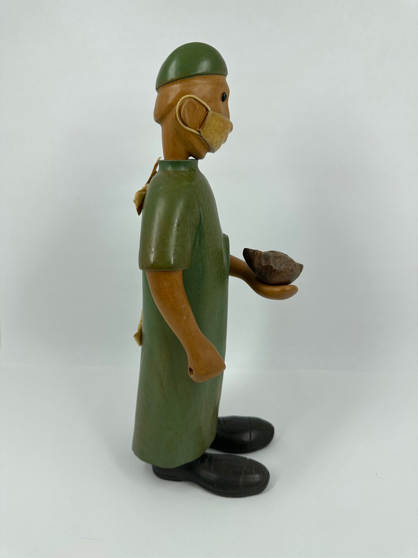 Vintage Wood Carved Doctor, Heart Surgeon by Romer Folk Art.