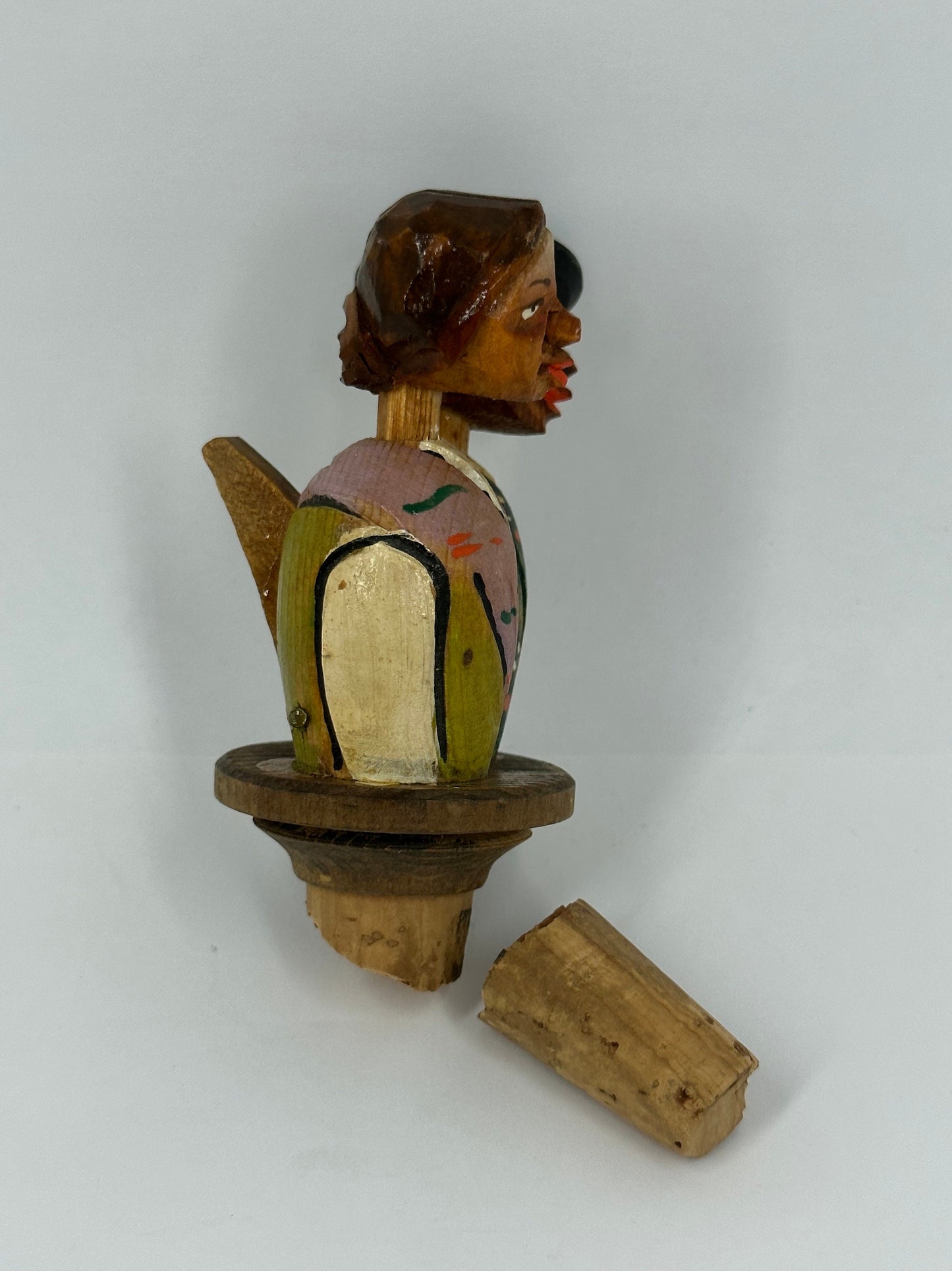 Vintage Bottle Stopper, ANRI Style, Hand Carved and Painted in Germany