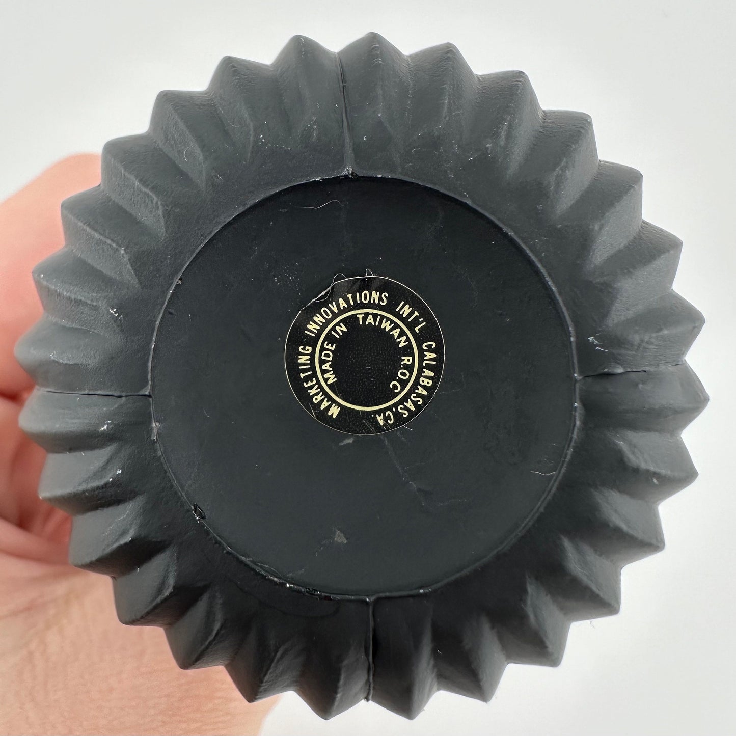 Vintage Perfume Bottle, Black Satin Glass with White Flower Top.
