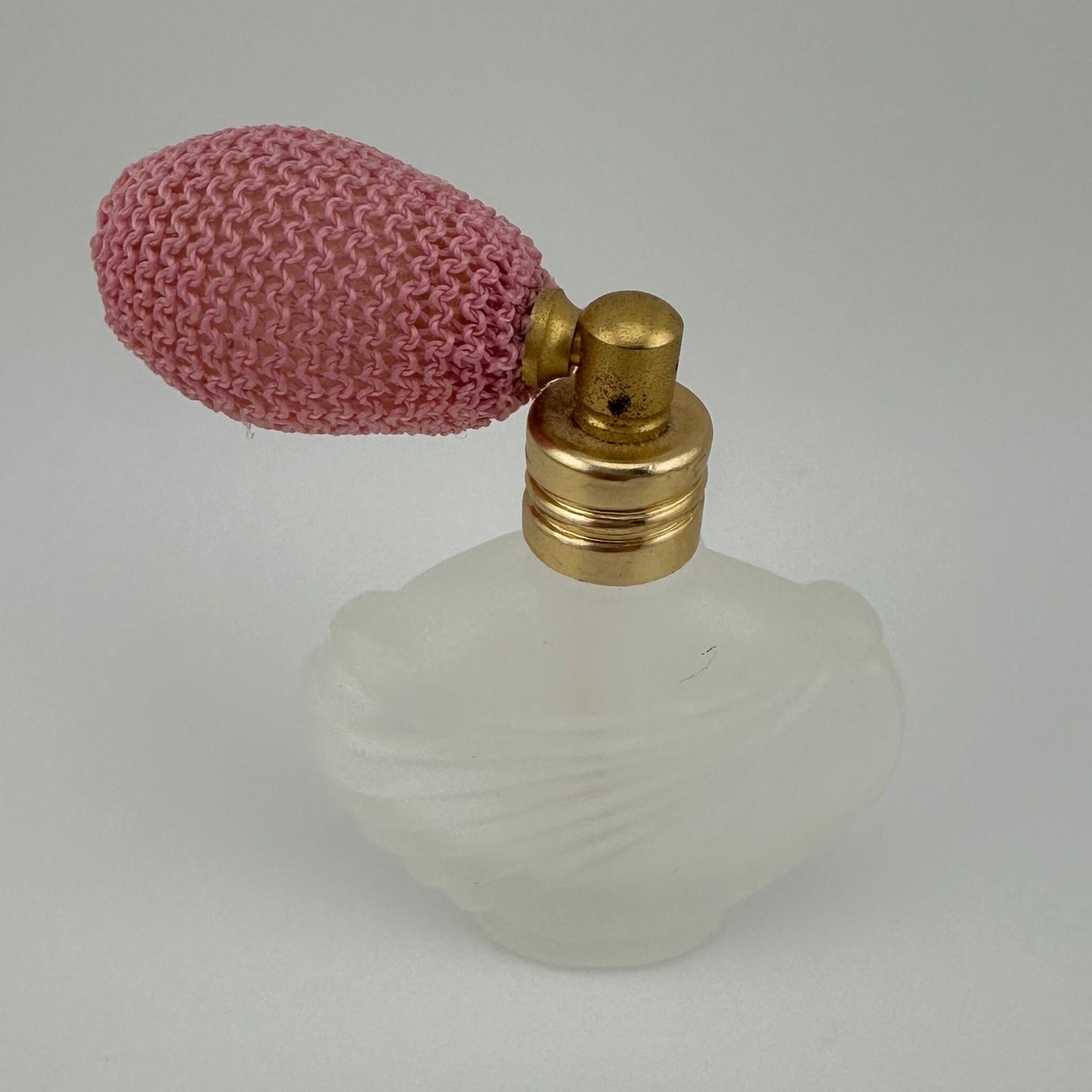 Vintage Perfume Bottle, Miniature, Pink Atomizer Bulb, White Frosted Glass.