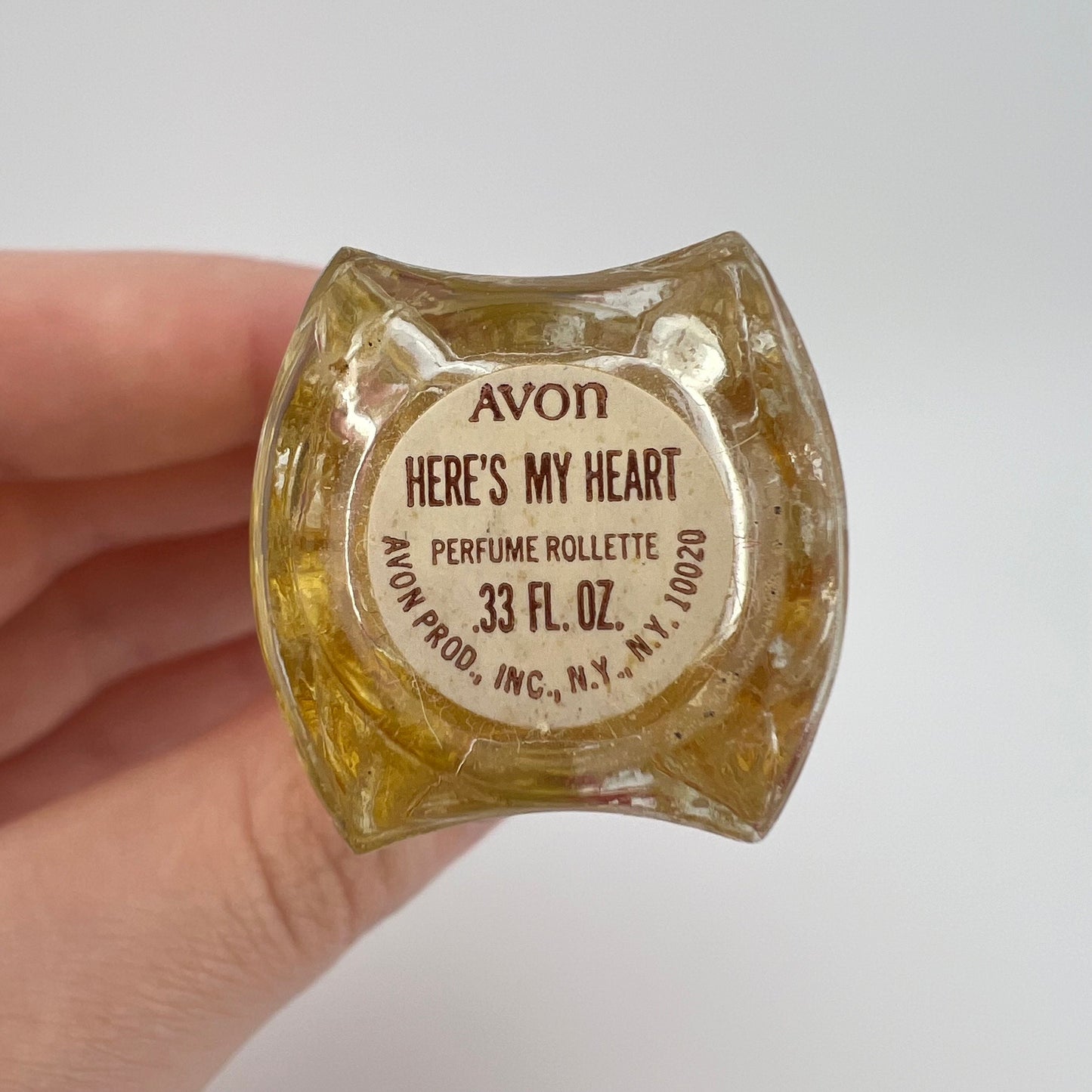 Vintage Avon Perfume Bottle, Clear Glass, Here’s My Heart, Gold Top.