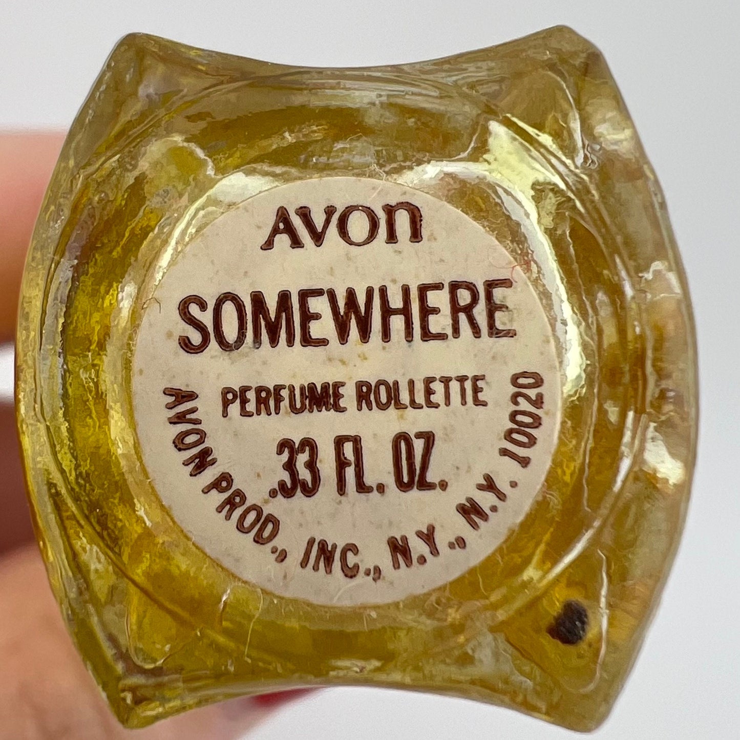 Vintage Avon Perfume Bottle, Somewhere, Clear Glass with Gold Top.