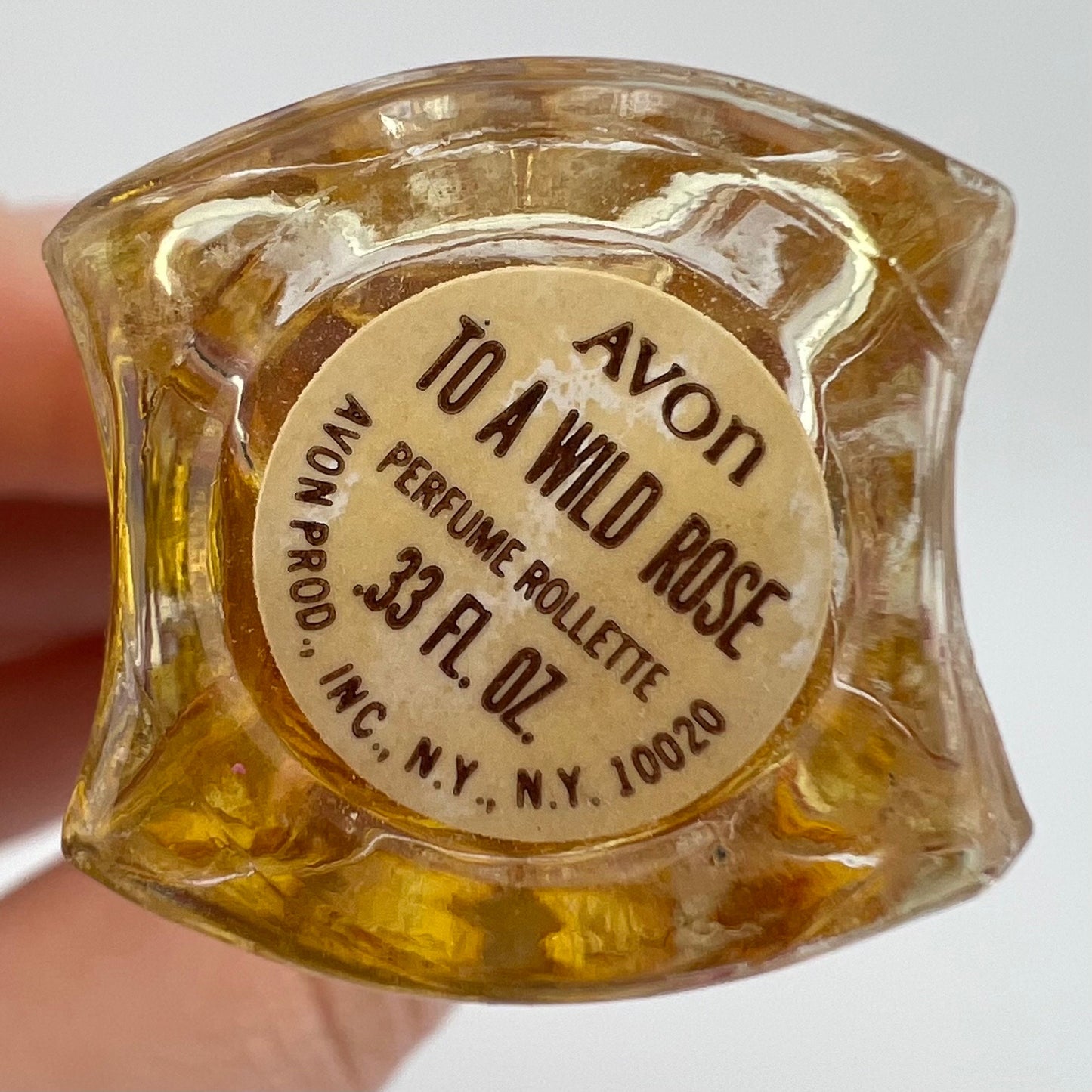 Vintage Avon Perfume Bottle, Clear Glass, To a Wild Rose, Gold Top.