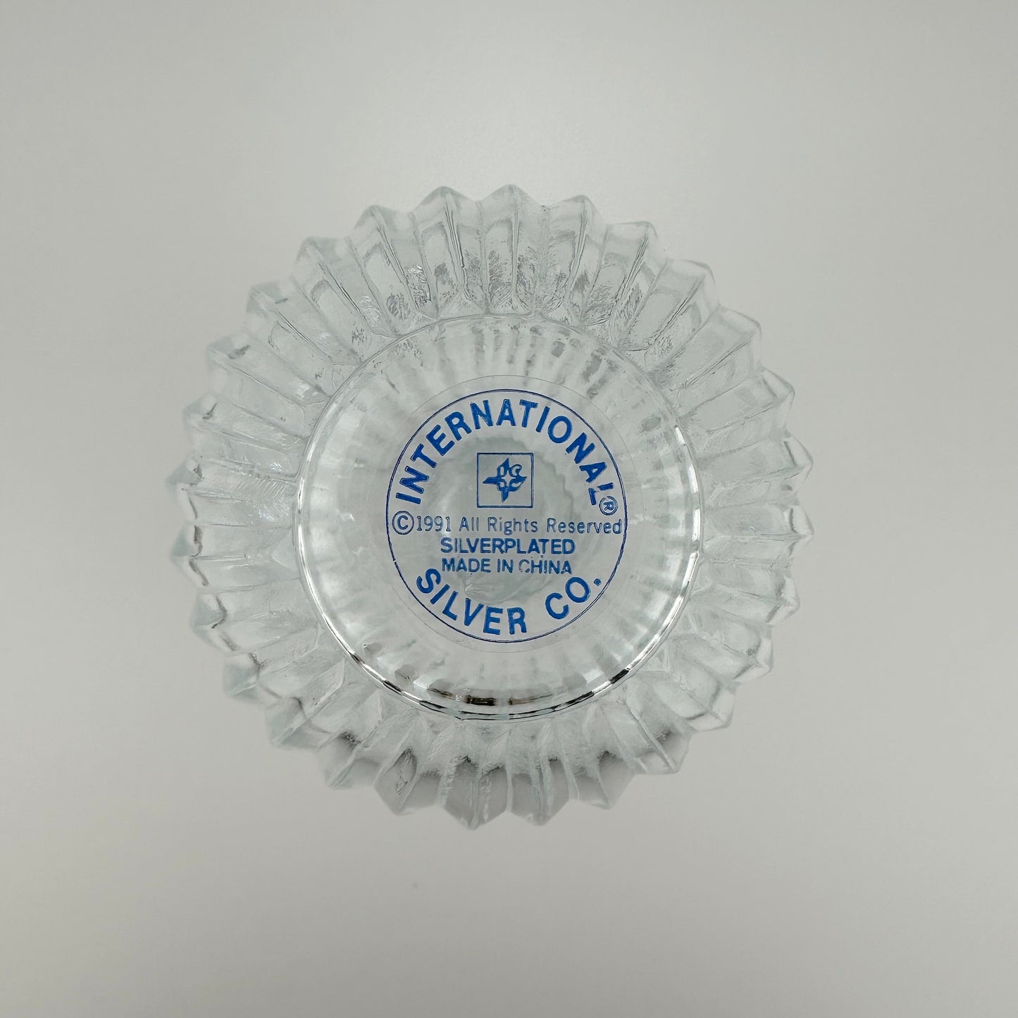 Vintage Perfume Bottle, Silverplated Shell Top, Clear Glass, Made by International Silver Company.
