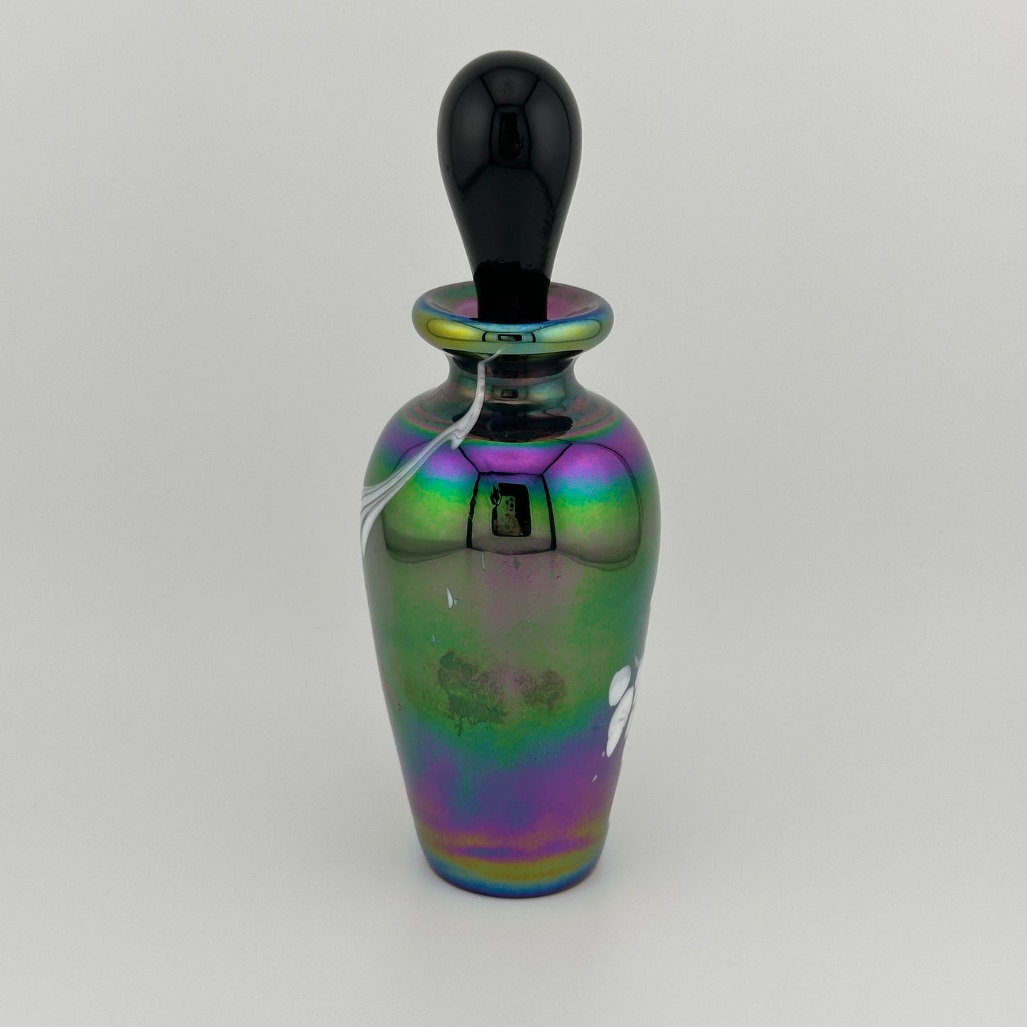 Vintage Perfume Bottle, Iridescent Carnival Glass with Opalescent Design.