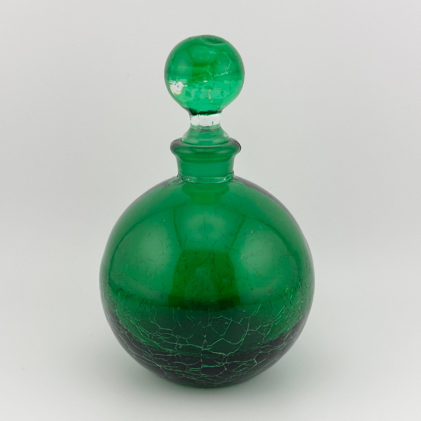 Vintage Perfume Bottle in Emerald Green Crackle Glass