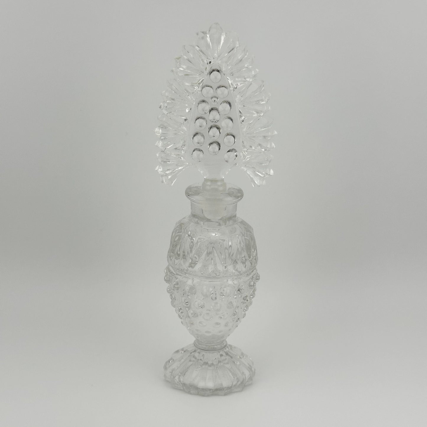 Vintage Perfume Bottle, Clear Crystal Cut Glass, Arrowhead Stopper Style.