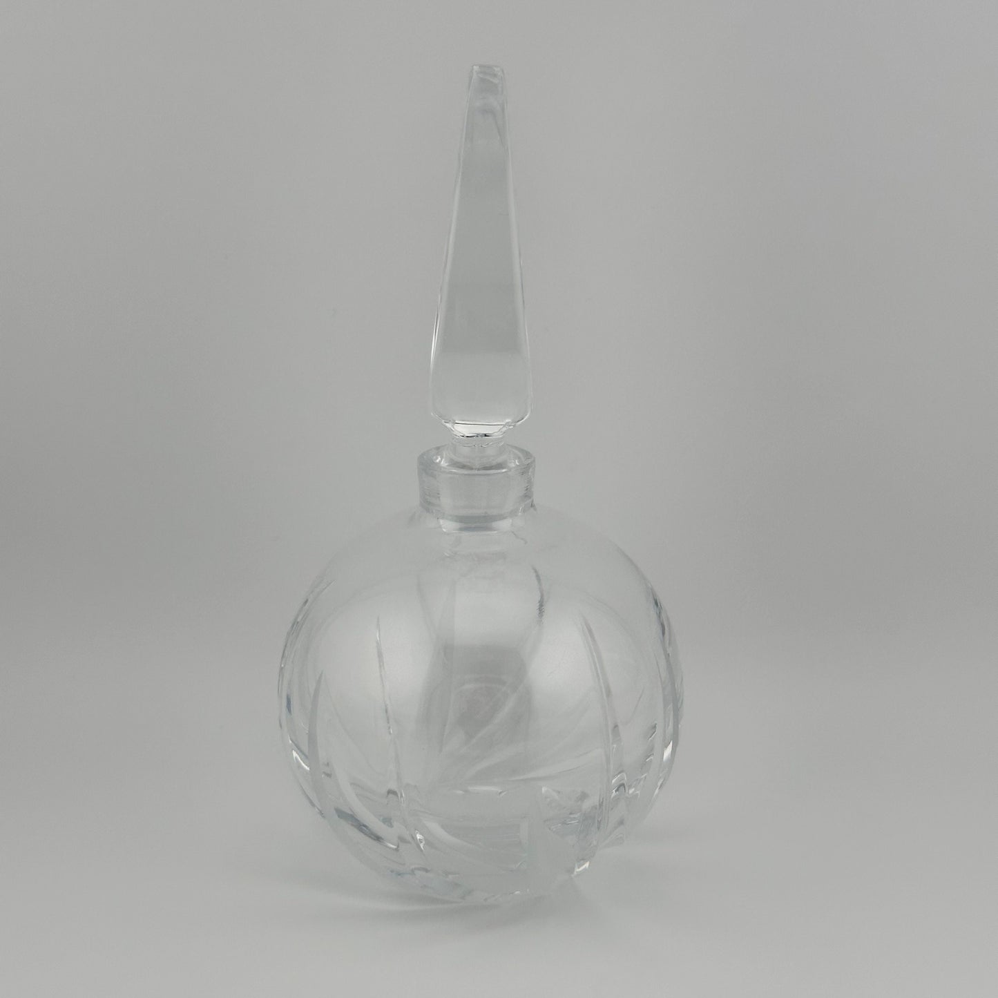 Vintage Perfume Bottle, Clear Glass, Round Crystal Cut Glass.