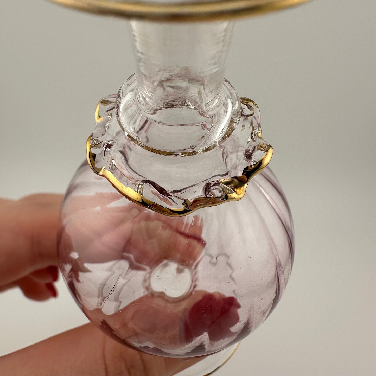Vintage Perfume Bottle, Light Purple Glass, Hand Painted, Art Deco, Gilded, Glass Dauber.