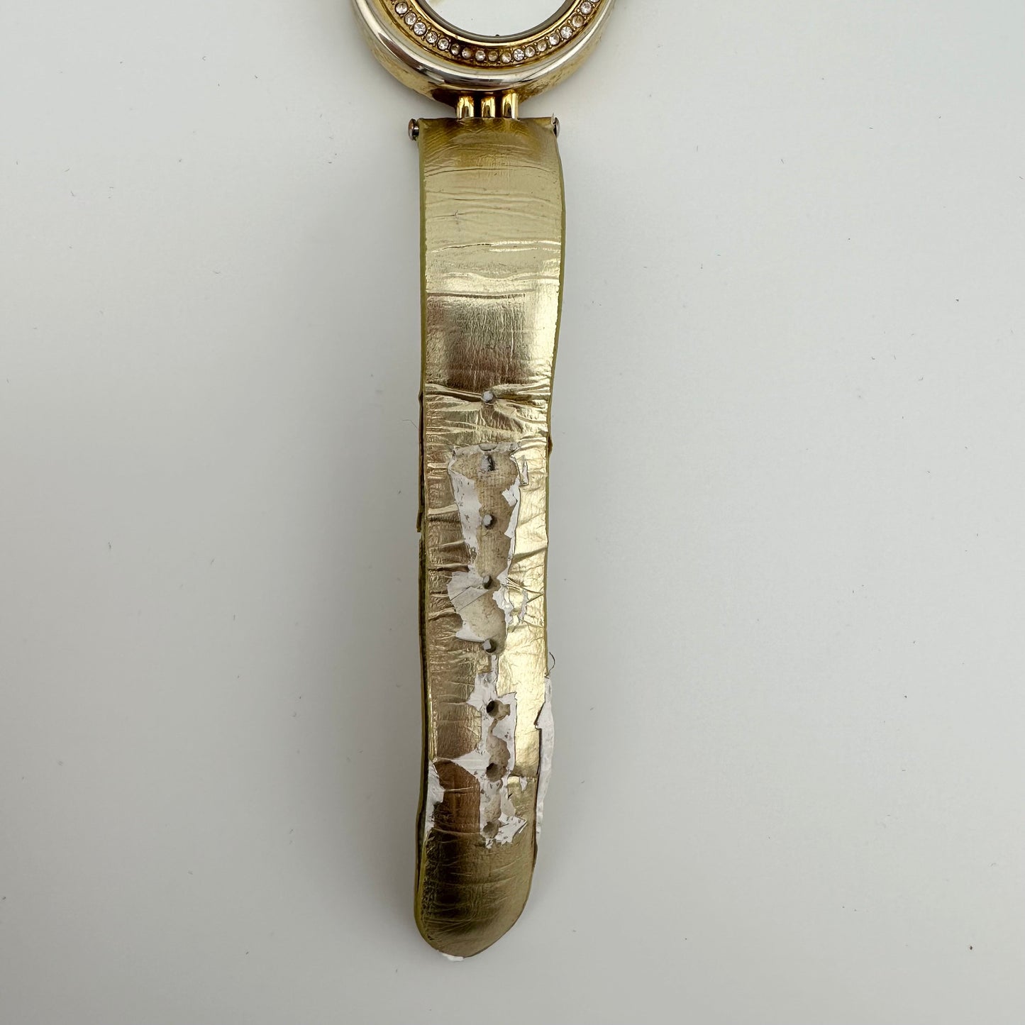 Vintage Elizabeth Taylor White Diamonds Gold Tone Watch with Faux Leather Strap.
