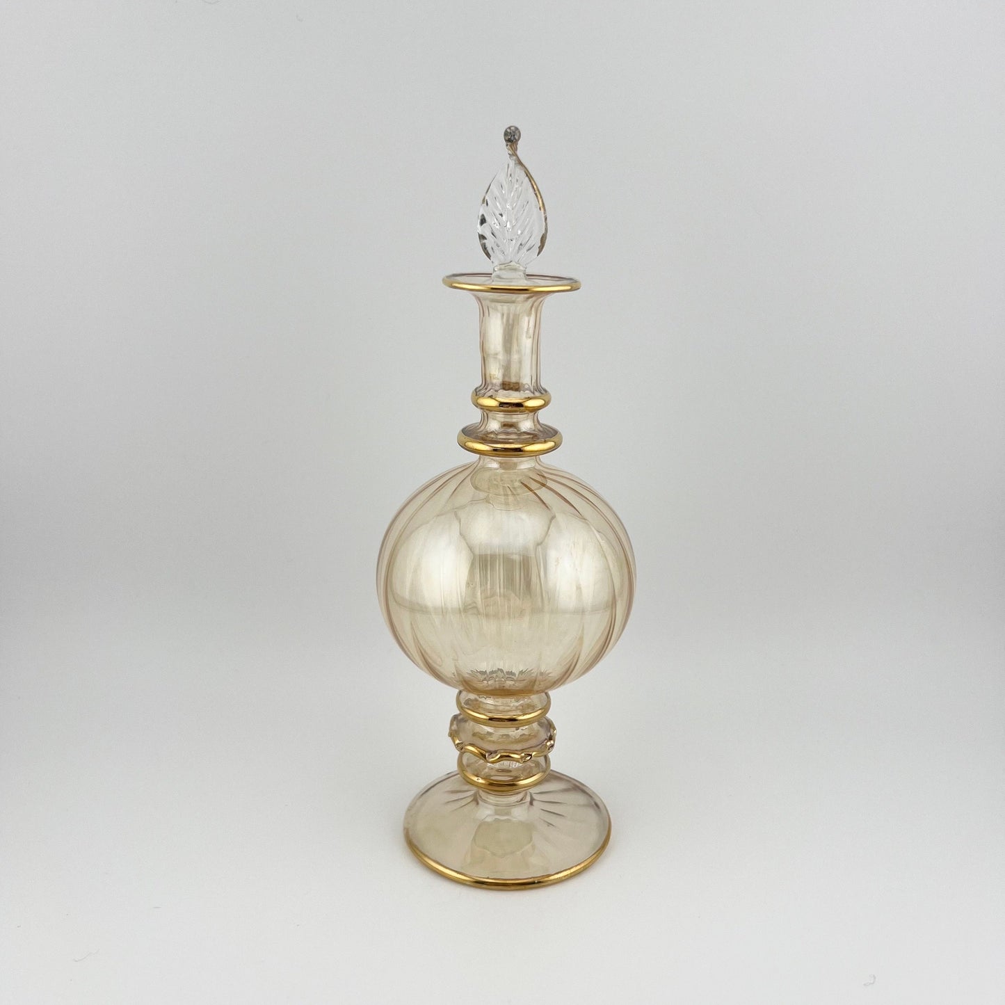 Vintage Perfume Bottle, Yellow Iridescent Hand Painted Glass with Gilded Dauber.
