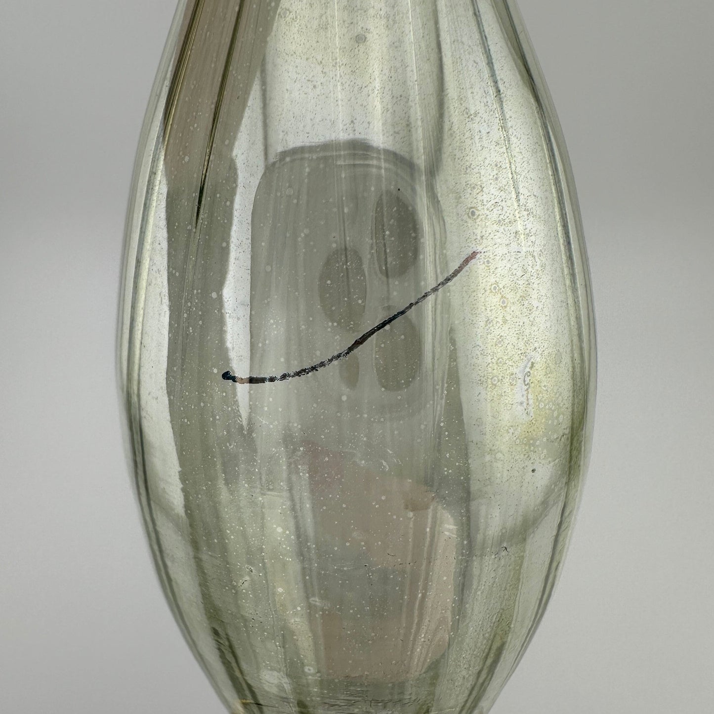 Vintage Perfume Bottle, Pale Green Glass, Hand Painted with Glass Dauber.