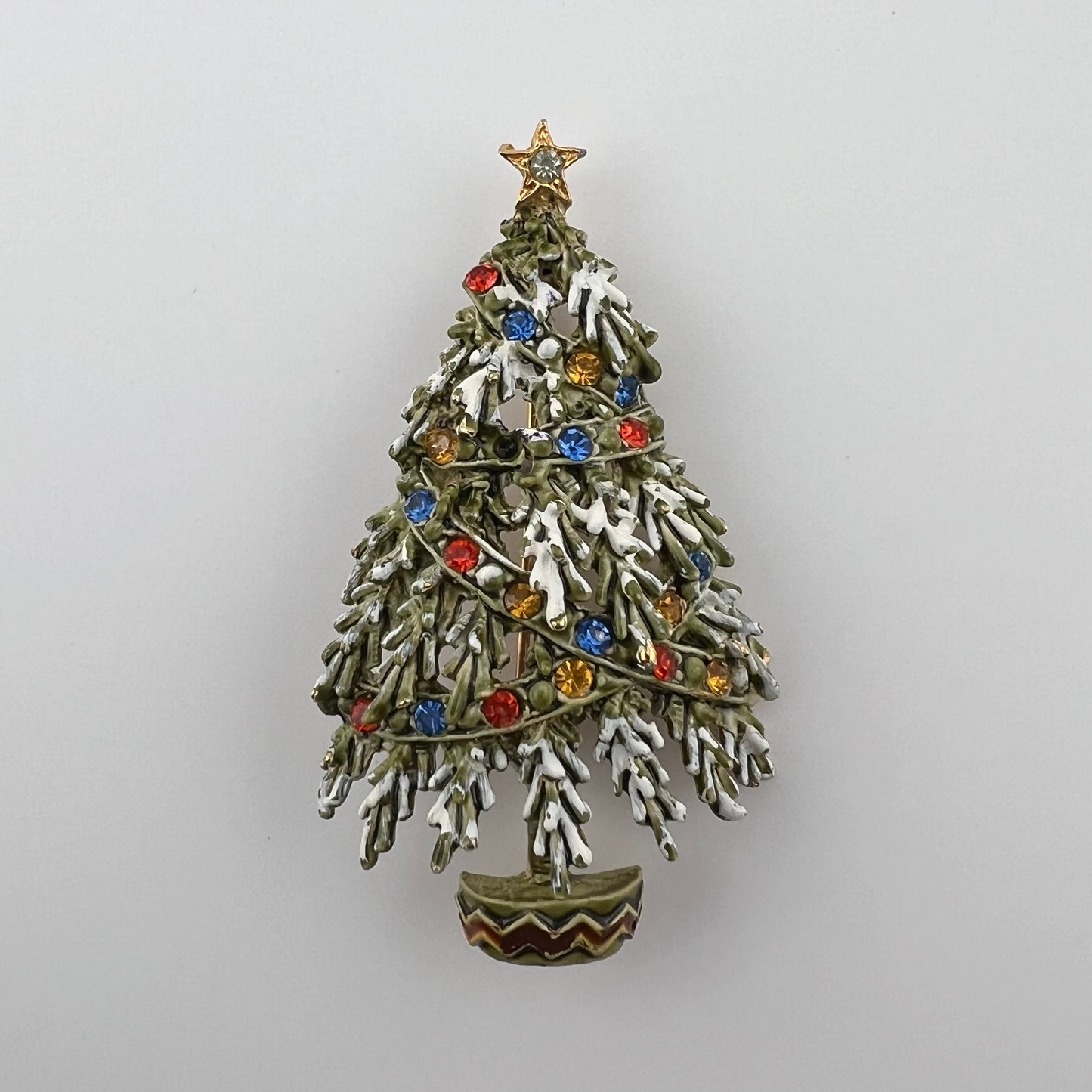 Vintage Brooch, Christmas Tree with Rhinestones, Signed Art.