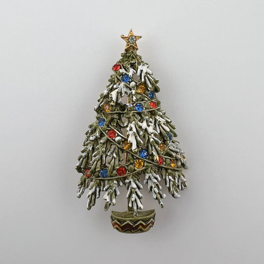 Vintage Brooch, Christmas Tree with Rhinestones, Signed Art.