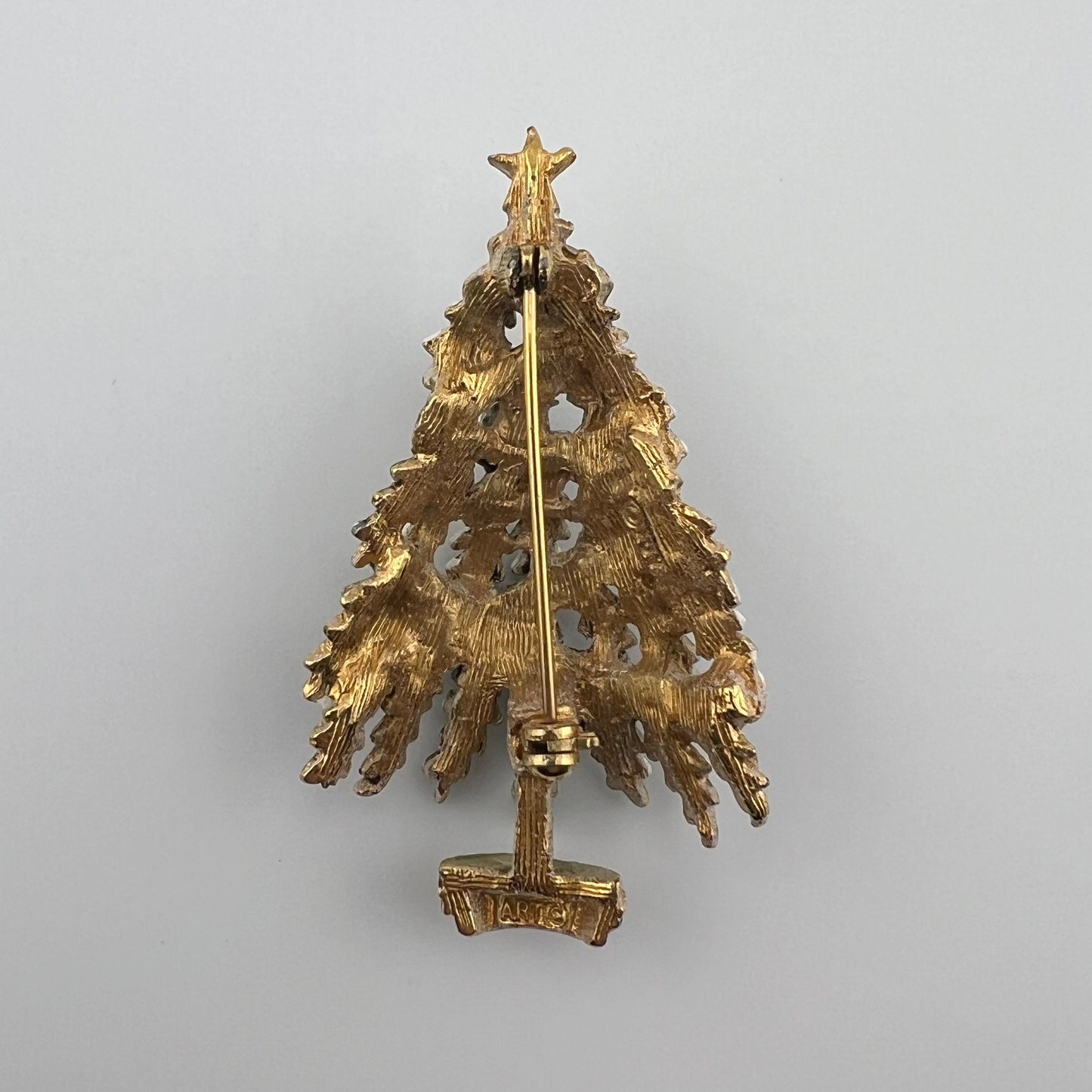 Vintage Brooch, Christmas Tree with Rhinestones, Signed Art.
