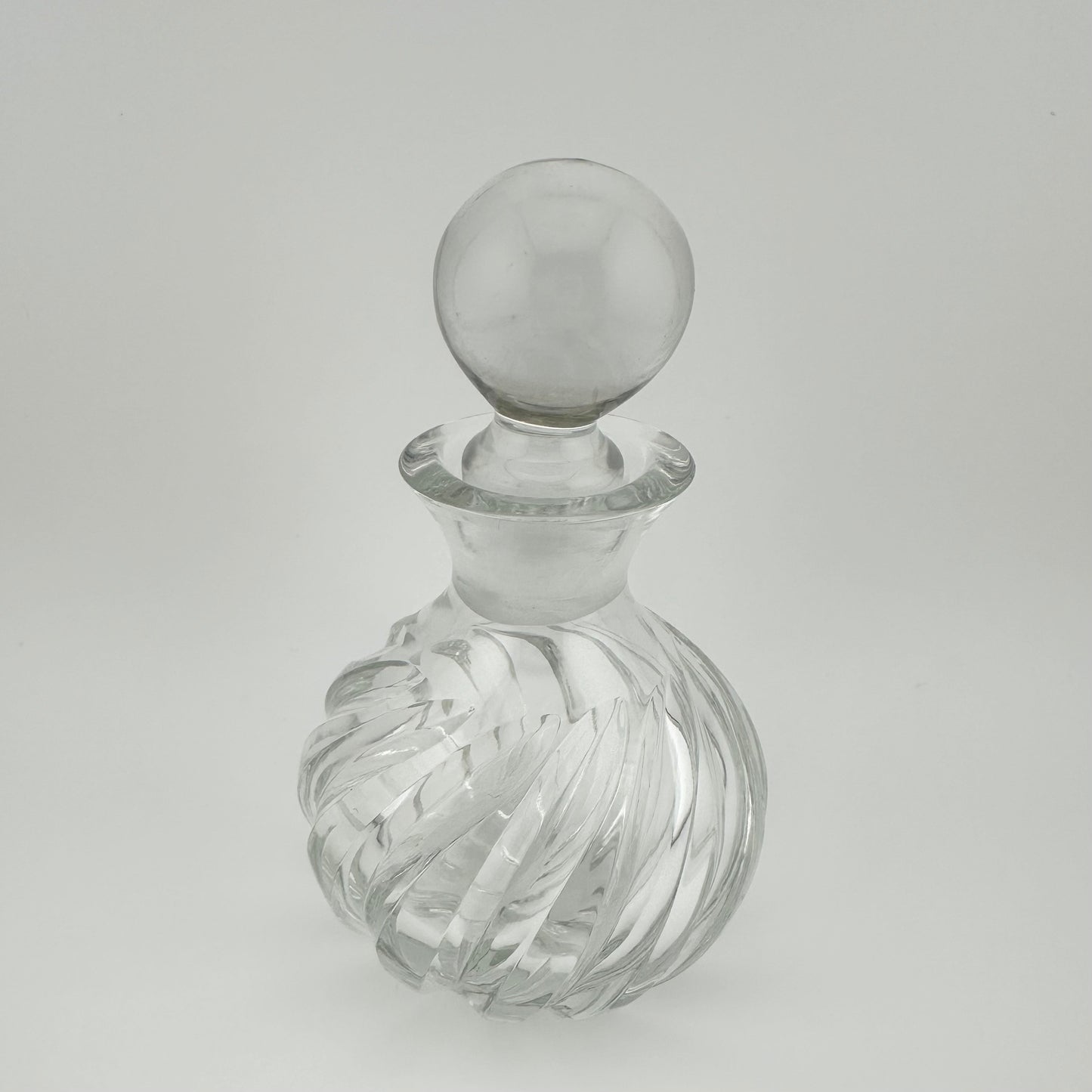 Vintage Perfume Bottle, Clear Ribbed Glass, Round, Pressed Glass, With Stopper.