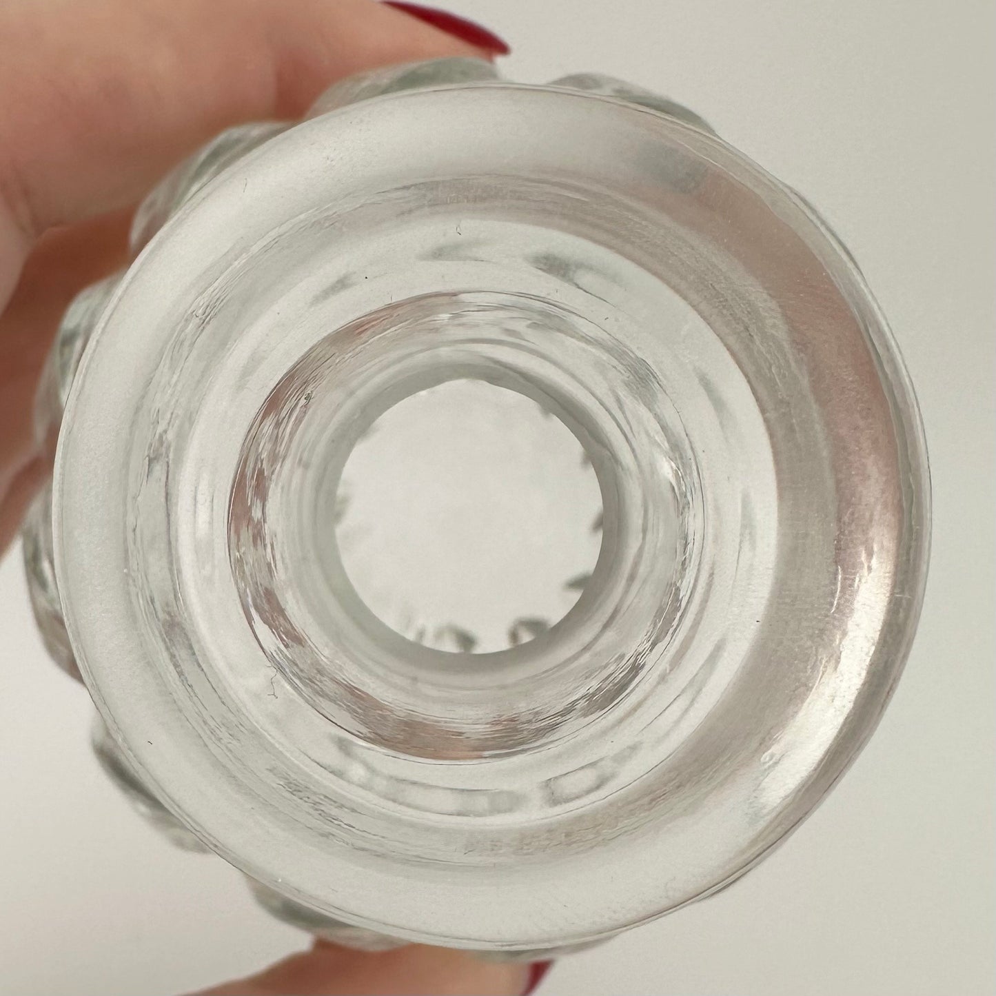 Vintage Perfume Bottle, Clear Ribbed Glass, Round, Pressed Glass, With Stopper.
