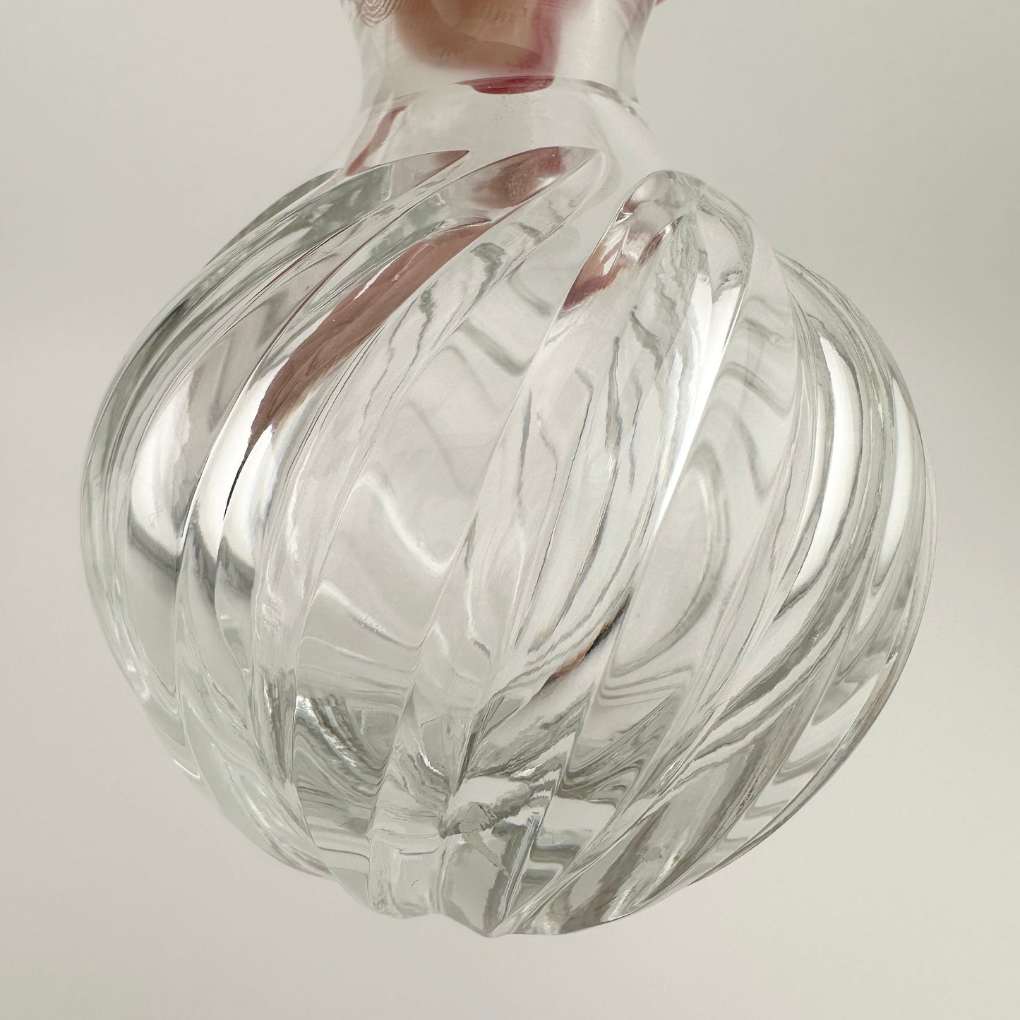 Vintage Perfume Bottle, Clear Ribbed Glass, Round, Pressed Glass, With Stopper.