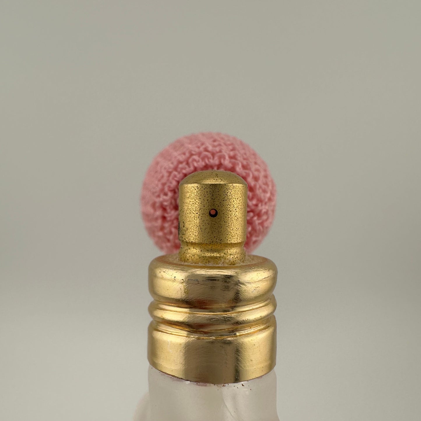 Vintage Perfume Bottle, Miniature, Pink Atomizer Bulb, White Frosted Glass.