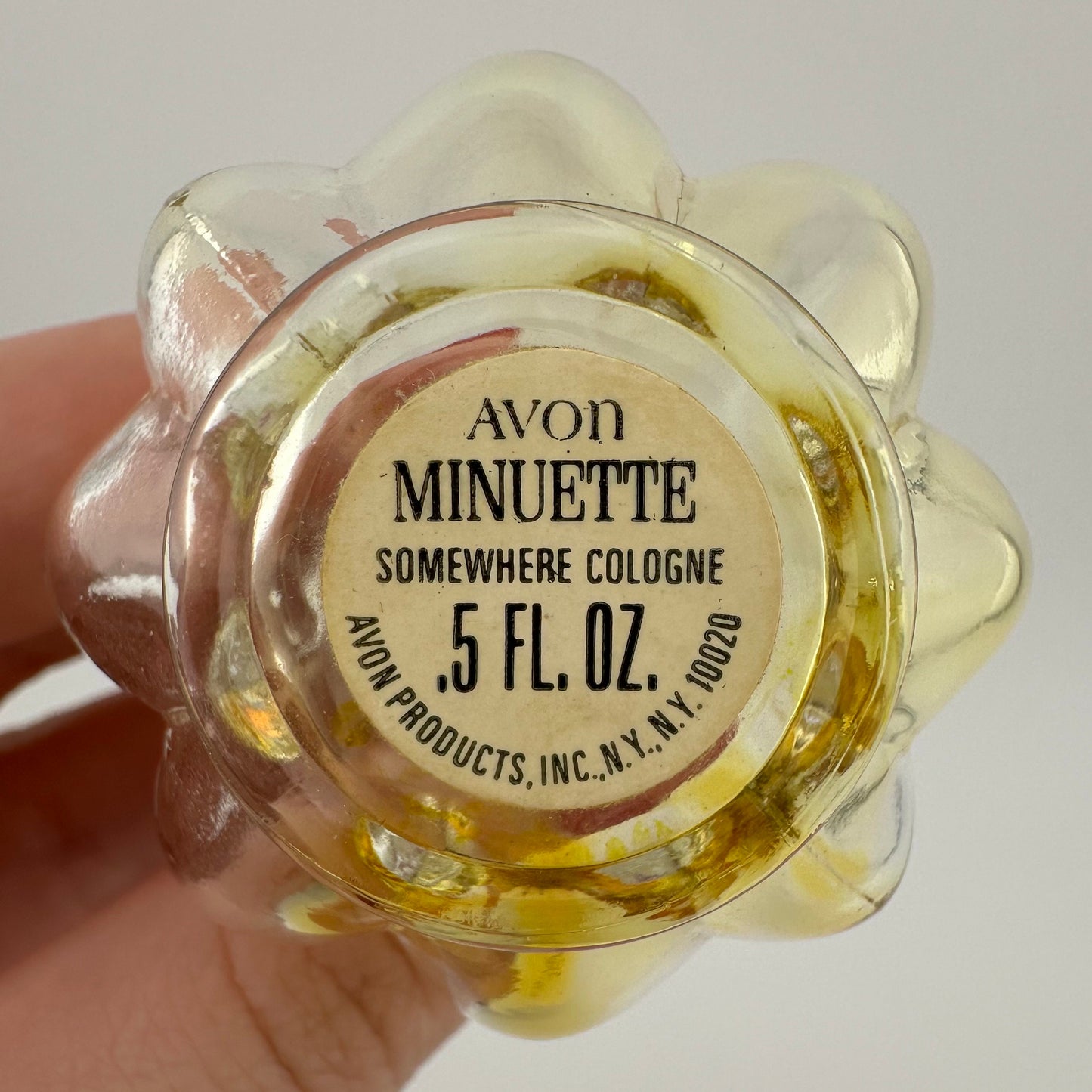 Vintage Avon Perfume Bottle, Clear Glass, Minuette Somewhere Cologne, Silver Top.