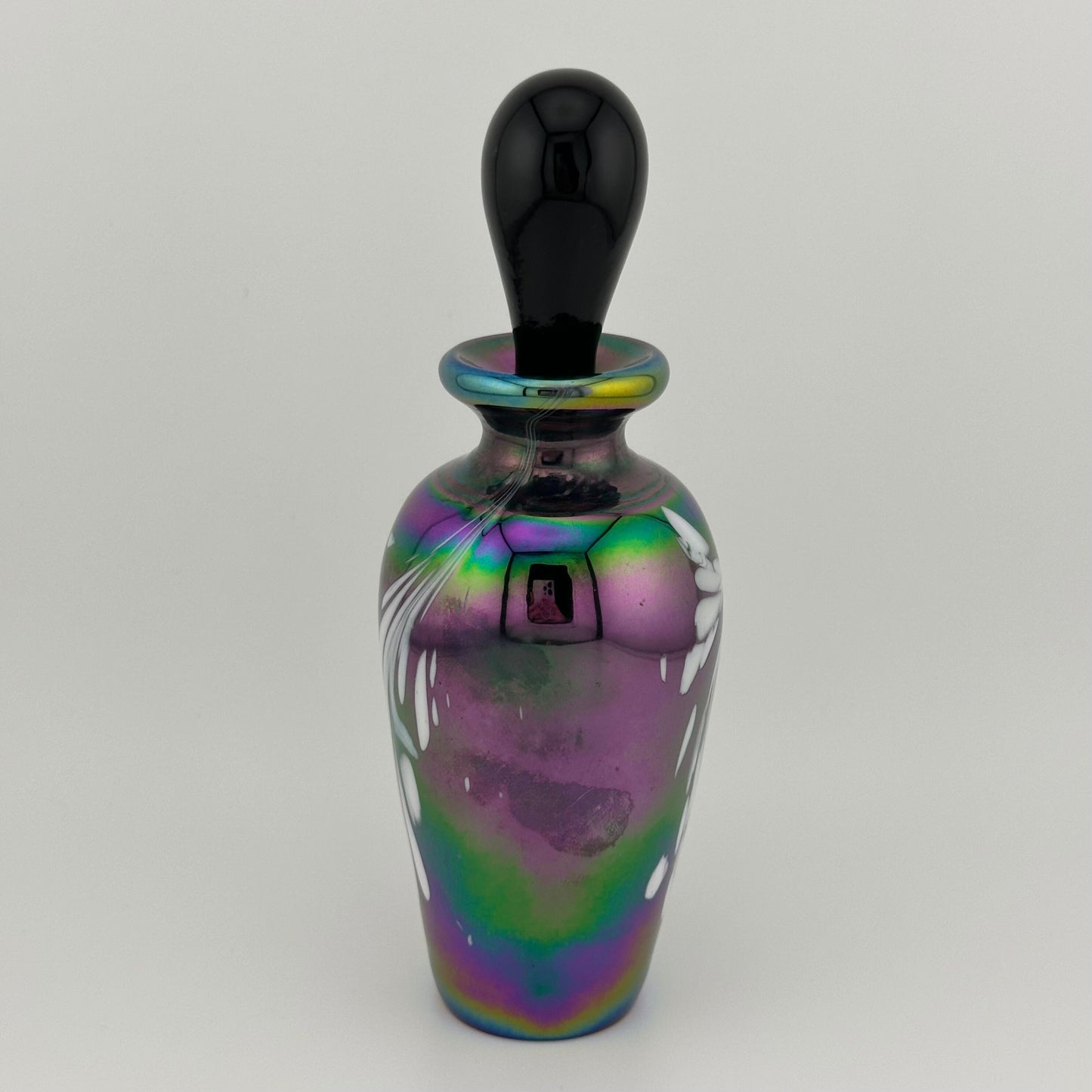 Vintage Perfume Bottle, Iridescent Carnival Glass with Opalescent Design.