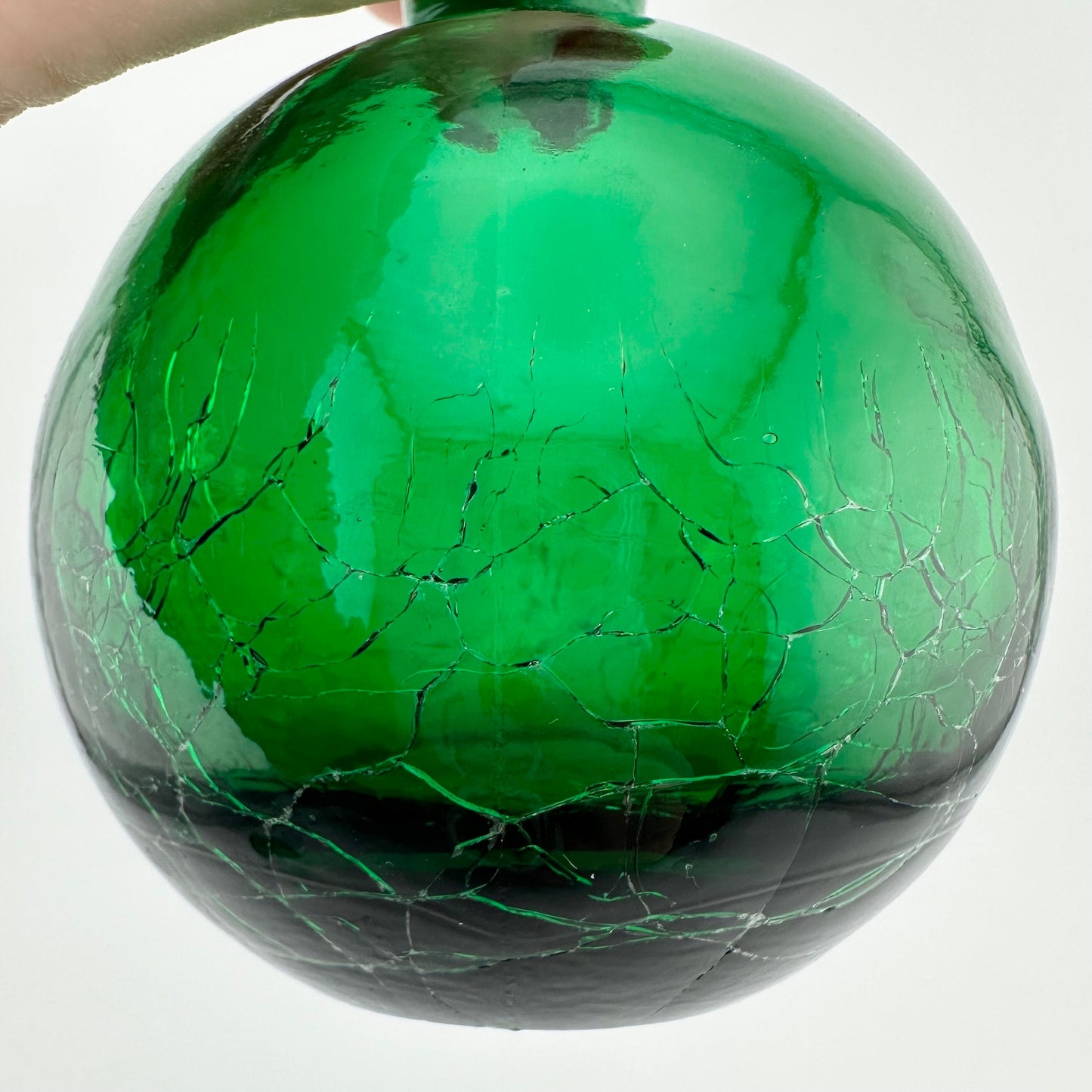 Vintage Perfume Bottle in Emerald Green Crackle Glass