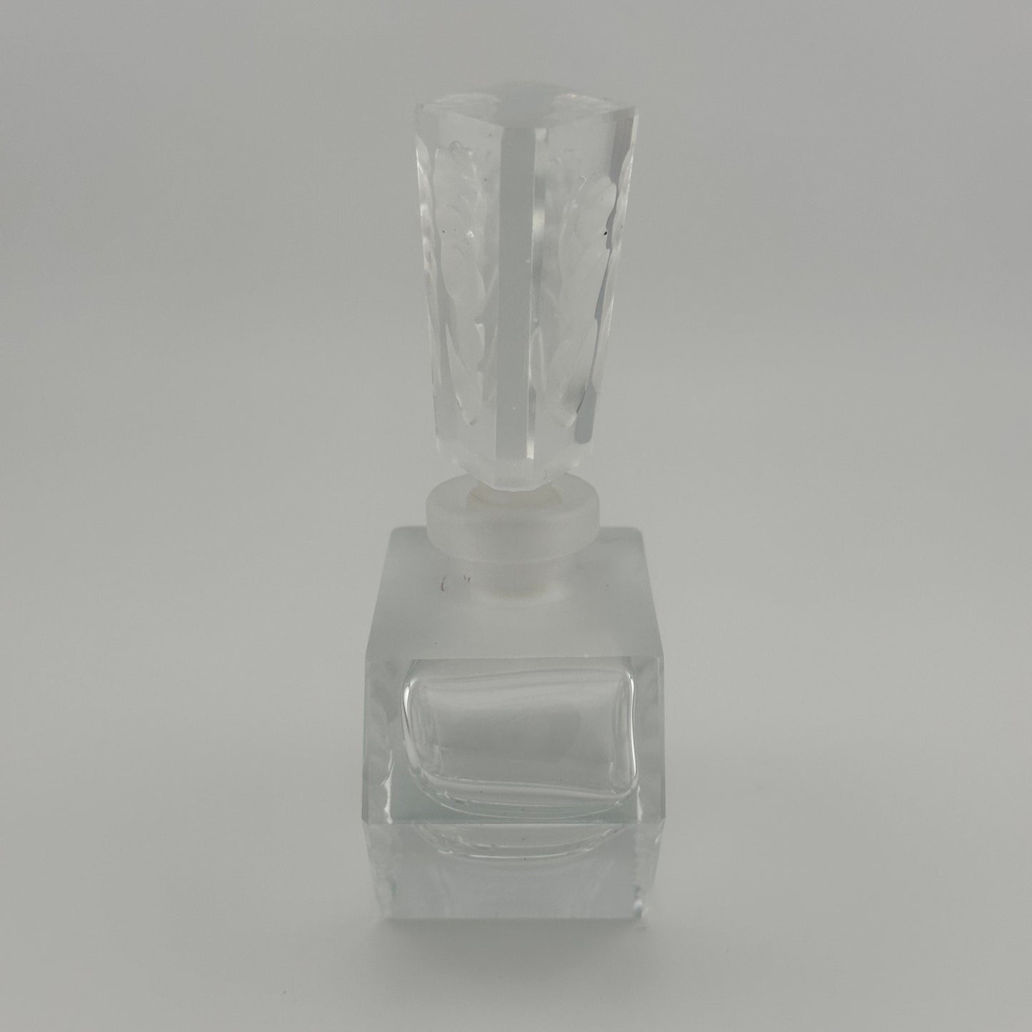 Vintage Perfume Bottle, Heavy Clear Glass with Etched Floral Design.