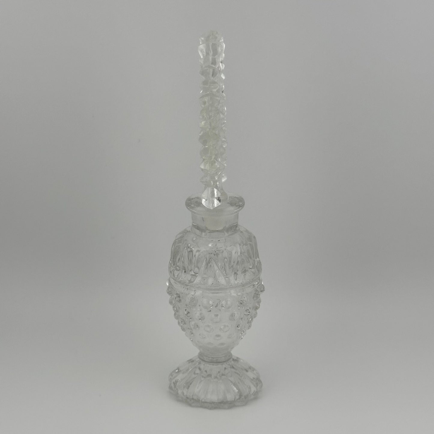 Vintage Perfume Bottle, Clear Crystal Cut Glass, Arrowhead Stopper Style.