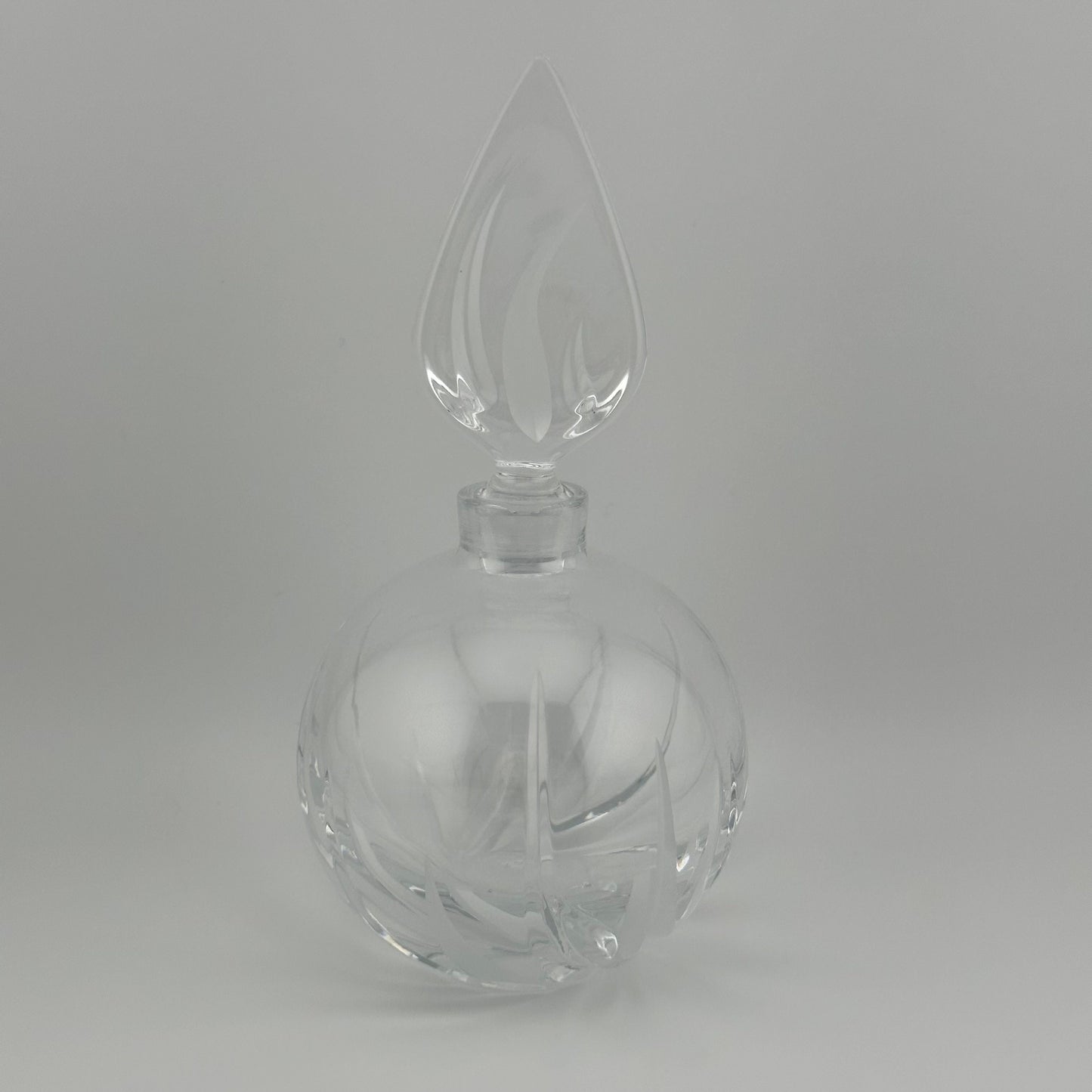 Vintage Perfume Bottle, Clear Glass, Round Crystal Cut Glass.