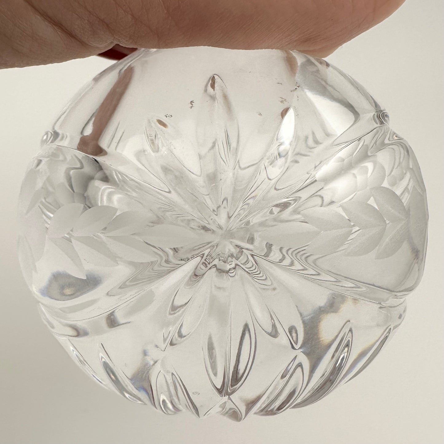 Vintage Perfume Bottle, Crystal, Etched Floral Design, Cut Glass, With Stopper.