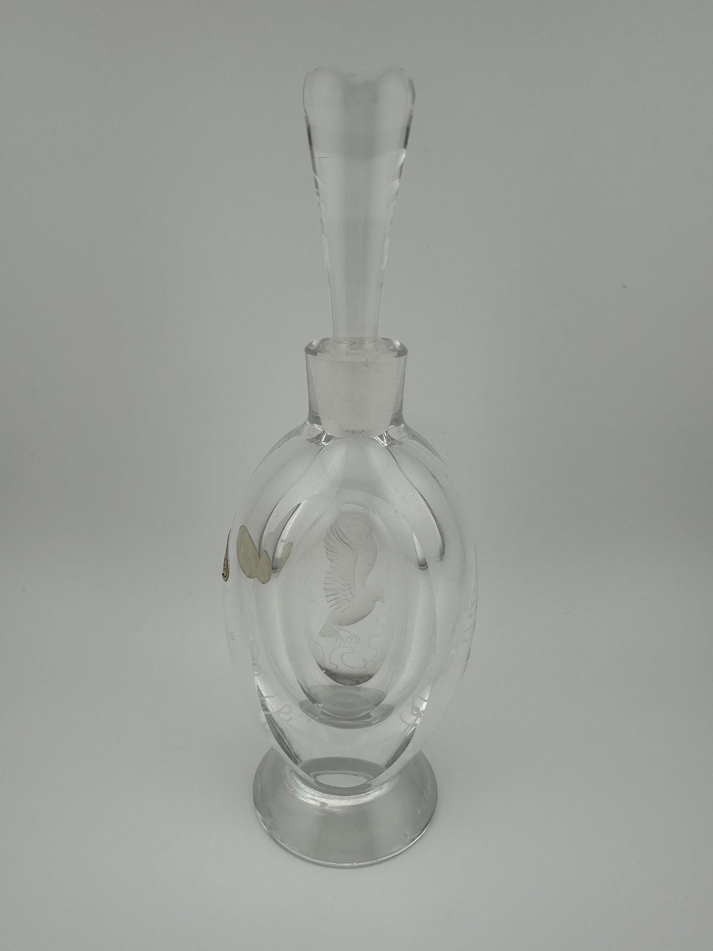 Vintage Perfume Bottle, Scandinavian Crystal, Etched Bird Design by Kjellander.