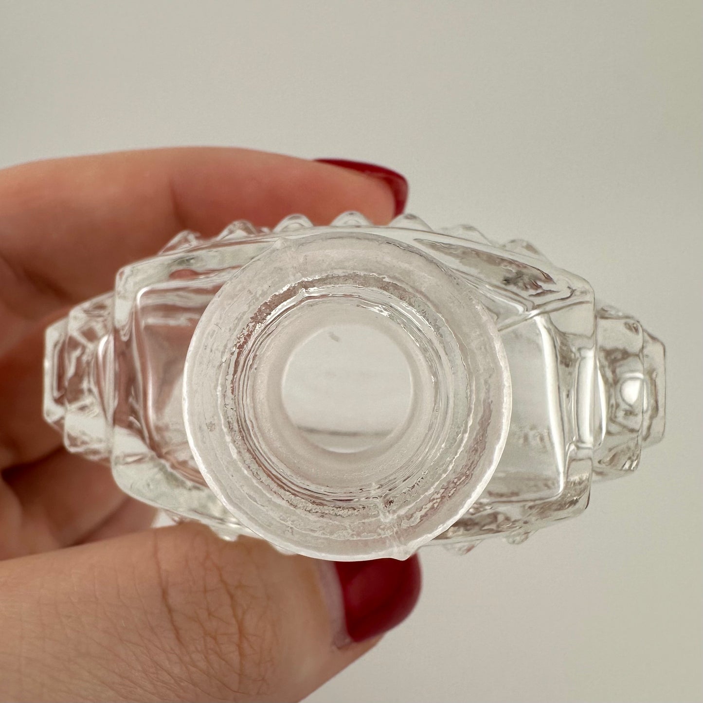 Vintage Perfume Bottle, Czechoslovakia Glass, Etched Floral Stopper.