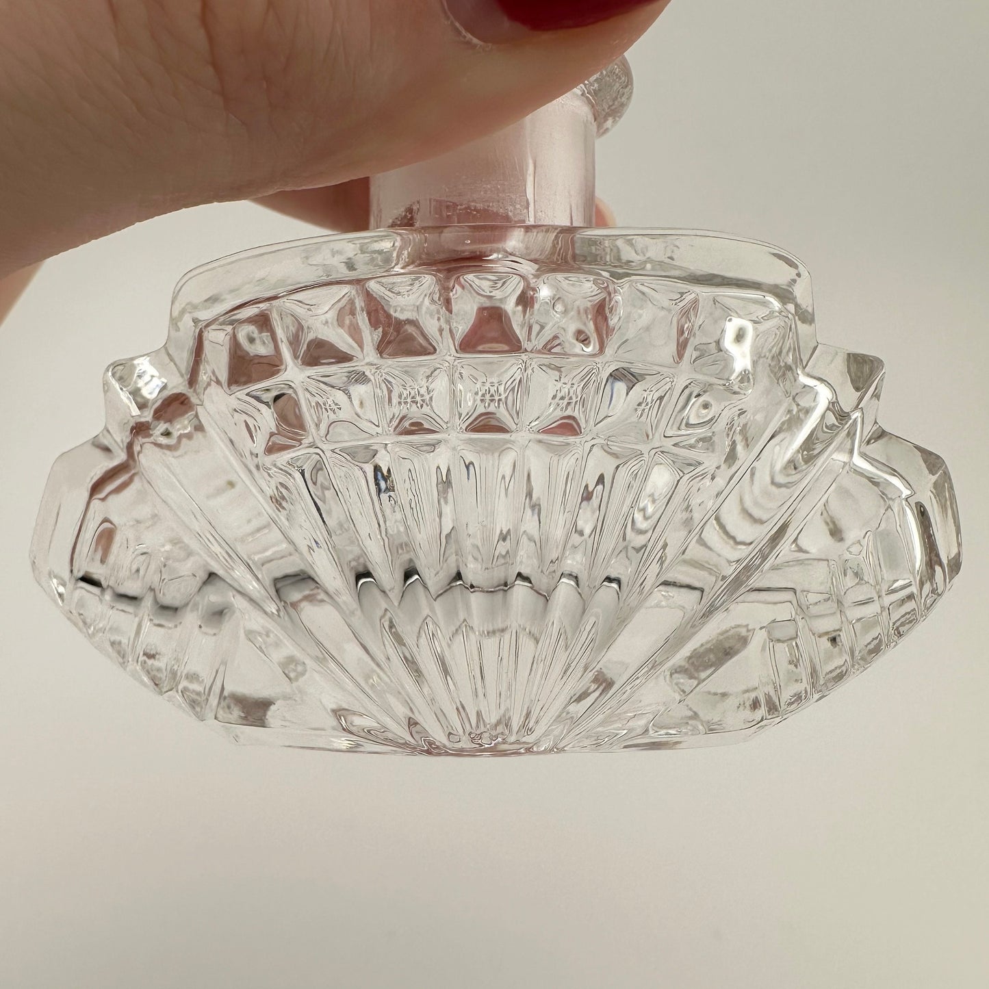 Vintage Perfume Bottle, Czechoslovakia Glass, Etched Floral Stopper.