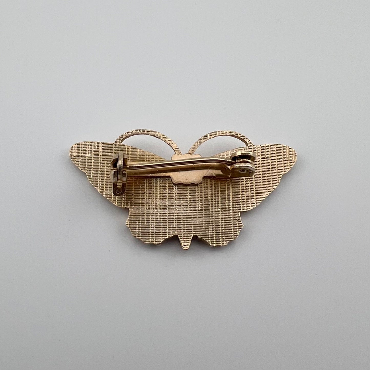 Vintage Brooch, Peach Butterfly, Gold Tone Metal.