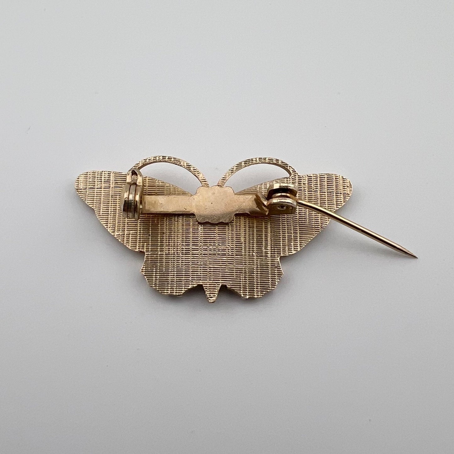 Vintage Brooch, Peach Butterfly, Gold Tone Metal.