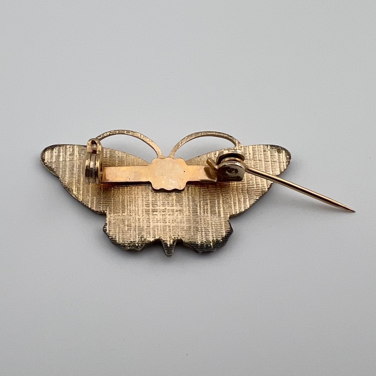 Vintage Brooch, Yellow Butterfly, Gold Tone Metal.