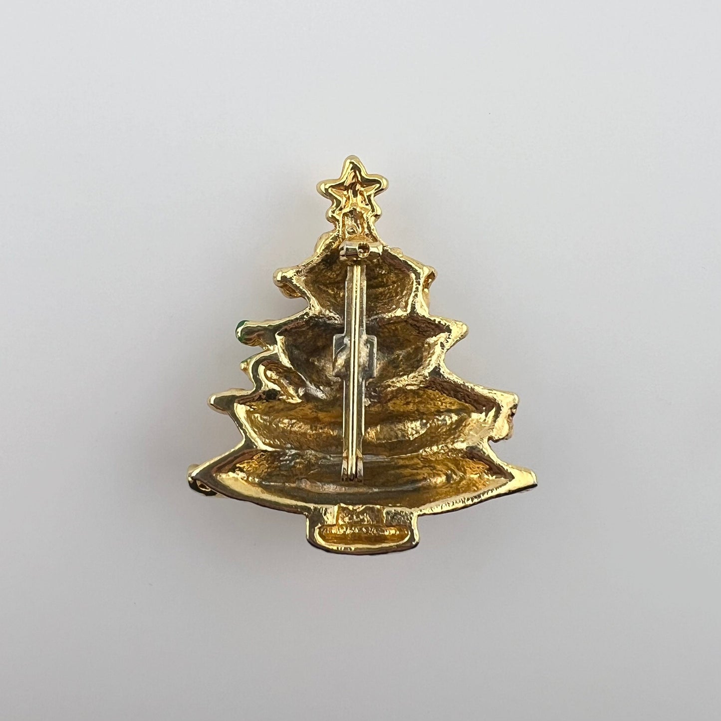 Vintage Brooch, Gold Tone Christmas Tree with Enamel Detail