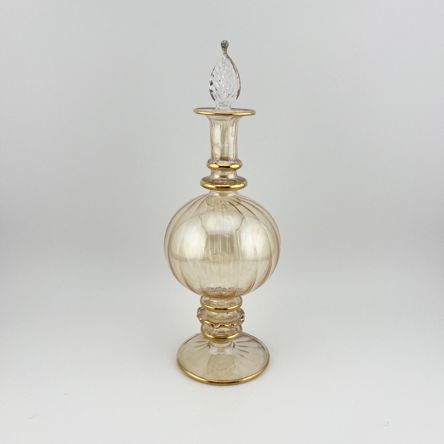 Vintage Perfume Bottle, Yellow Iridescent Hand Painted Glass with Gilded Dauber.