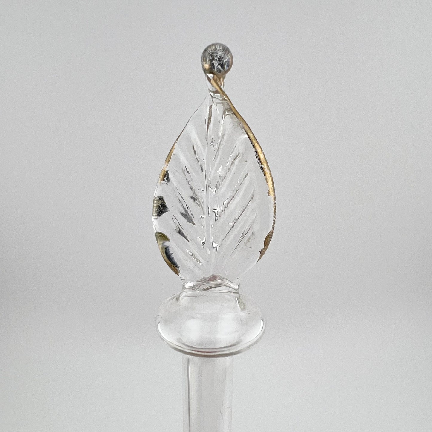 Vintage Perfume Bottle, Yellow Iridescent Hand Painted Glass with Gilded Dauber.