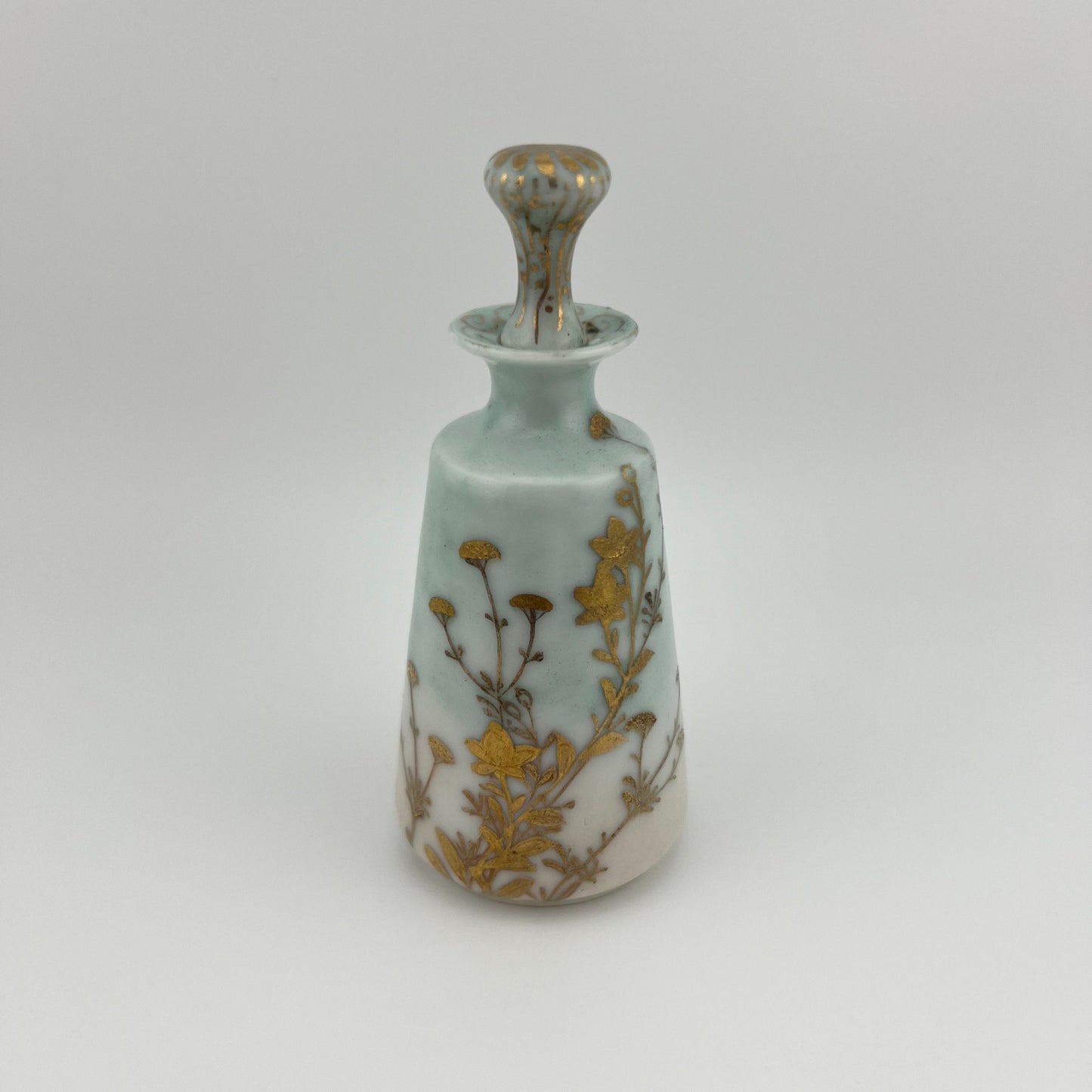 Vintage Perfume Bottles, Ceramic, Blue, Gold Floral Design, Set of 2.