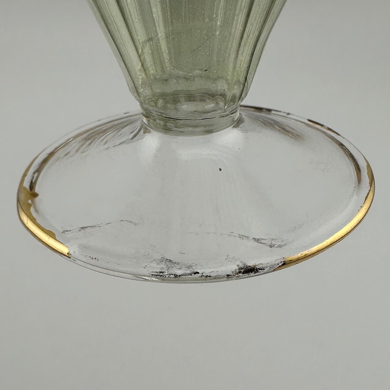 Vintage Perfume Bottle, Pale Green Glass, Hand Painted with Glass Dauber.