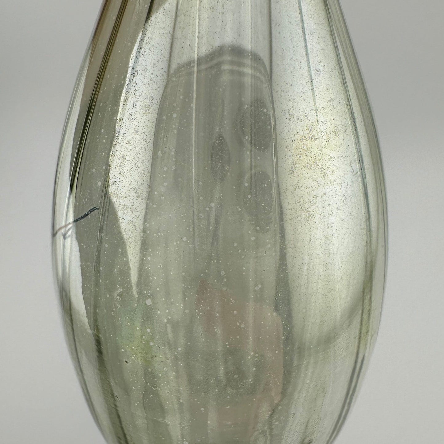 Vintage Perfume Bottle, Pale Green Glass, Hand Painted with Glass Dauber.