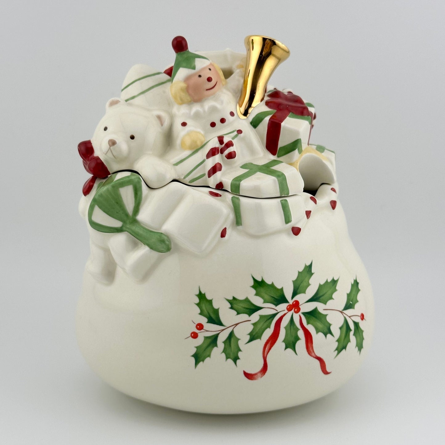 Vintage Holiday Creamer & Sugar Bowl Set Shaped Like a Sleigh By Lenox