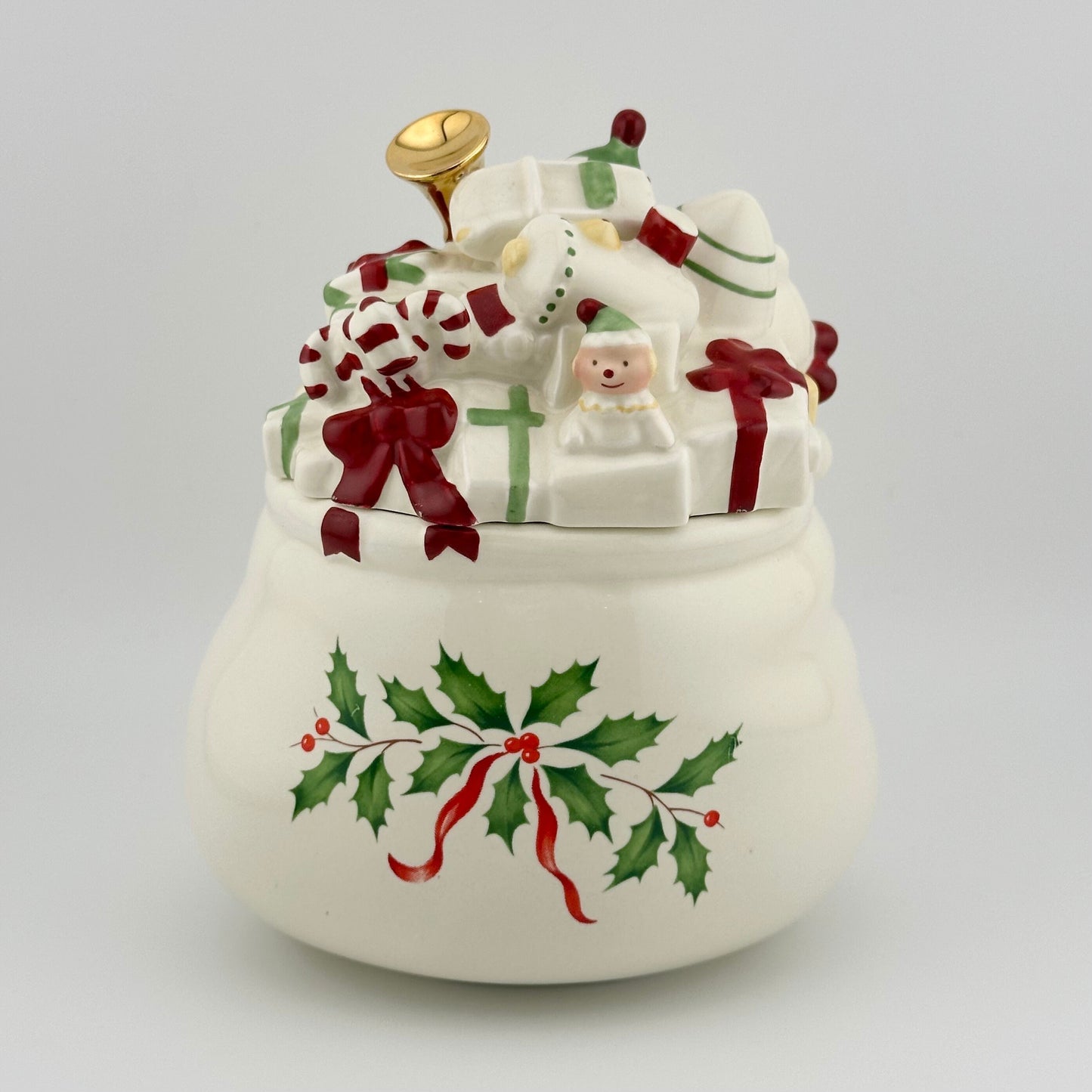 Vintage Holiday Creamer & Sugar Bowl Set Shaped Like a Sleigh By Lenox