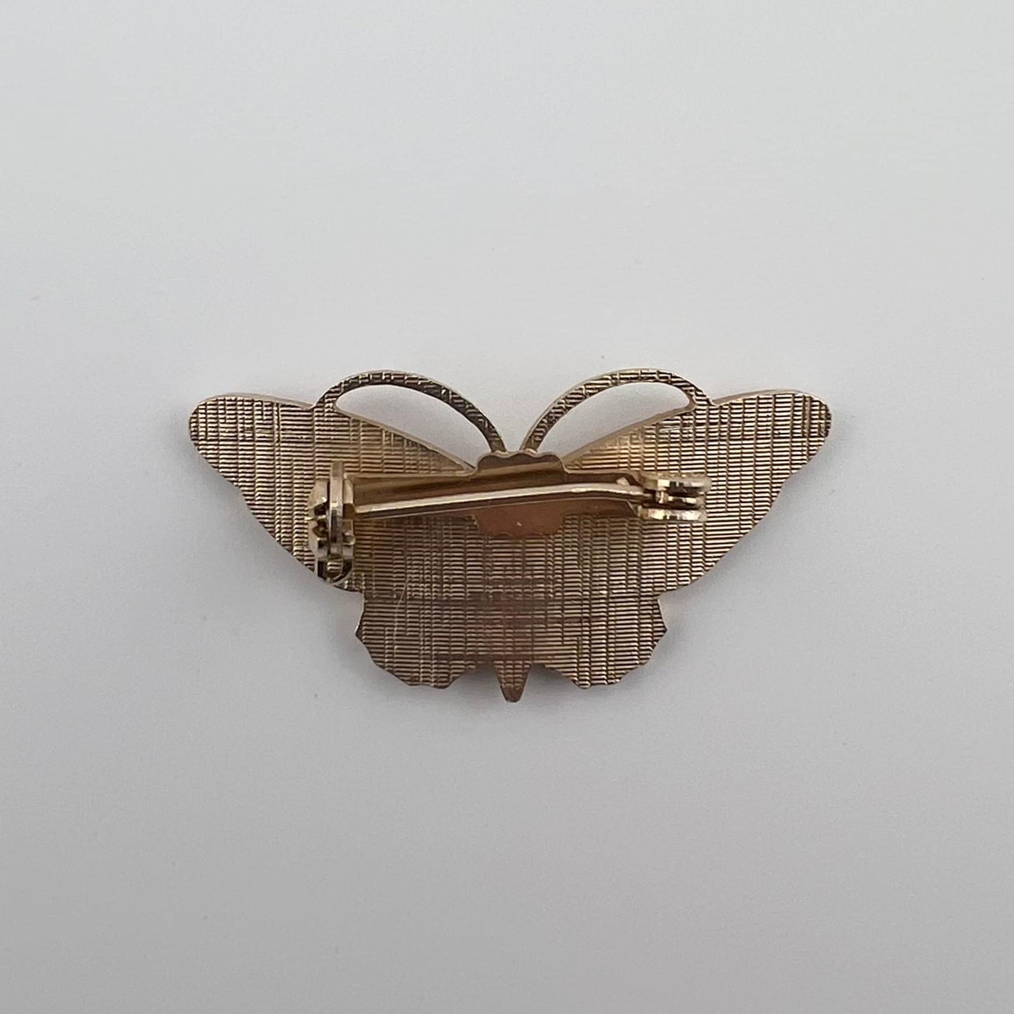 Vintage Brooch, Peach Butterfly, Gold Tone Metal.