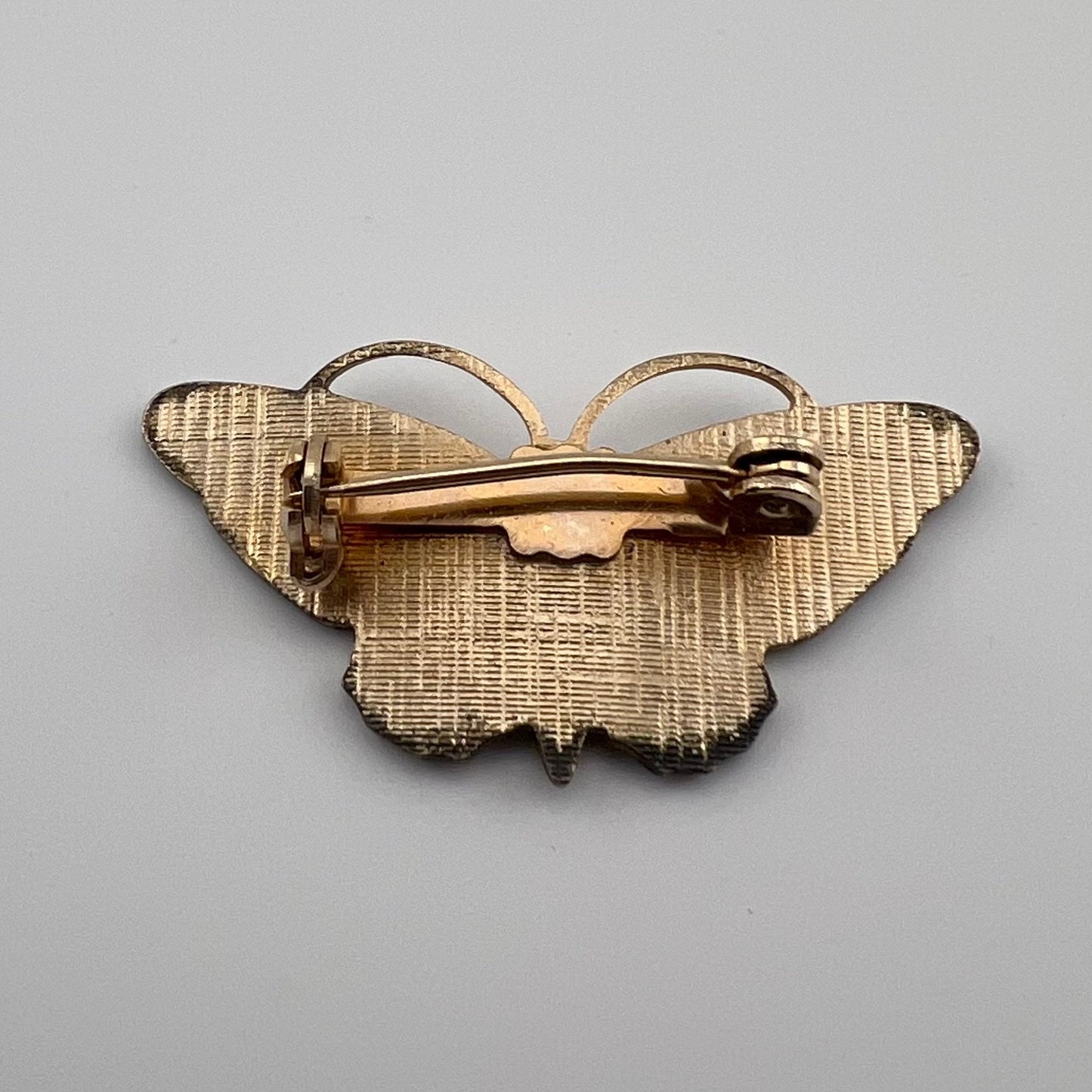 Vintage Brooch, Yellow Butterfly, Gold Tone Metal.