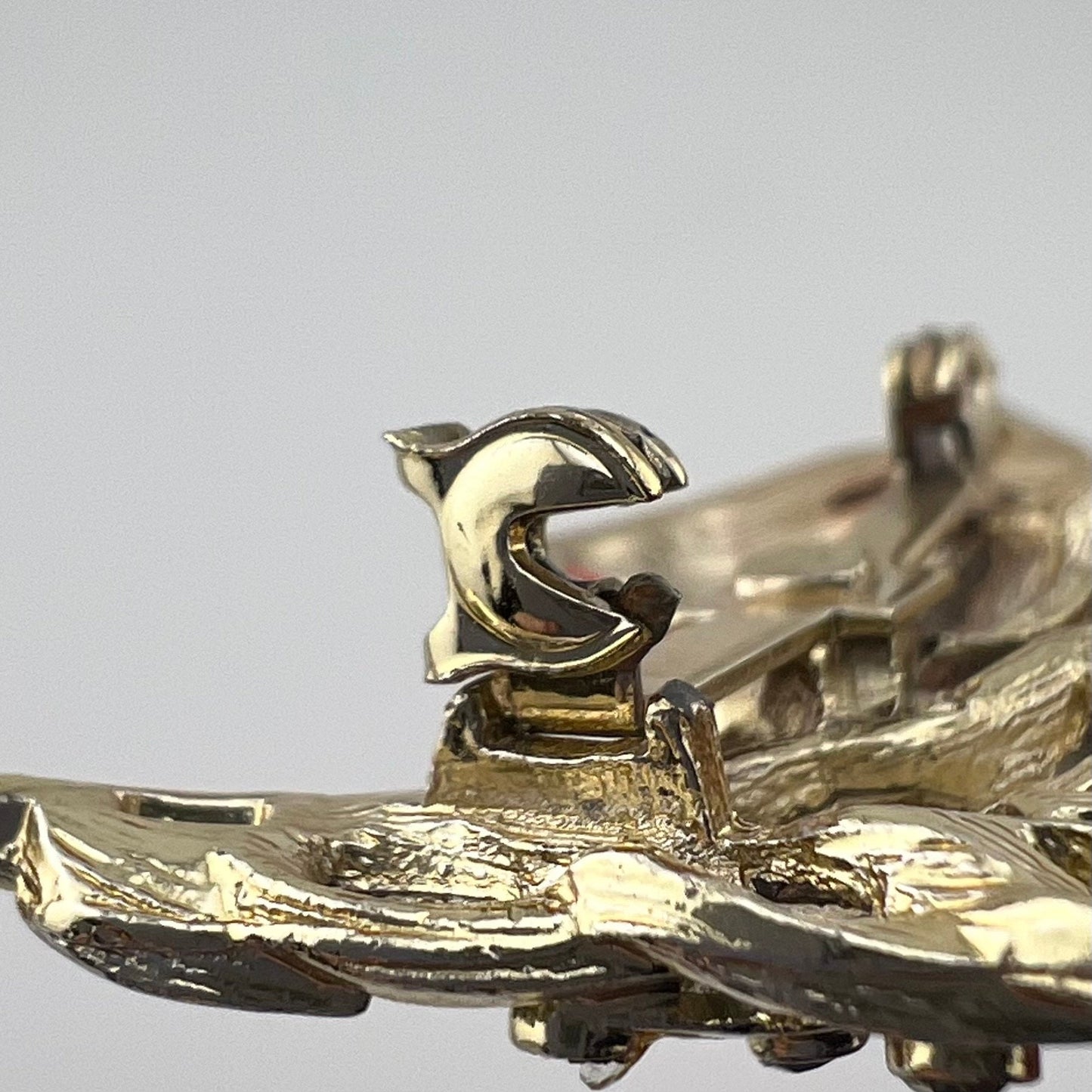 Vintage Brooch, Mouse with Santa Hat Holding Christmas Tree.