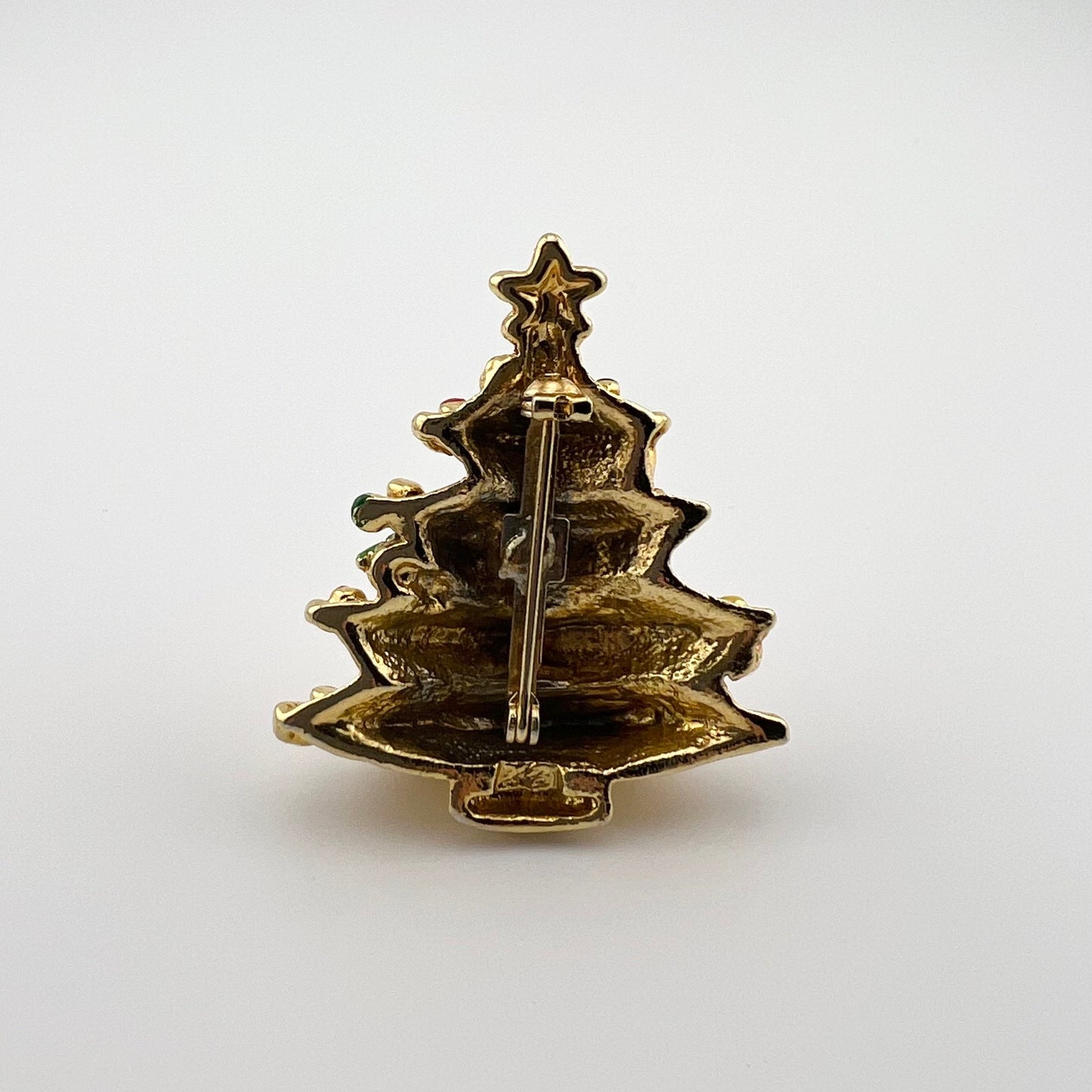 Vintage Brooch, Gold Tone Christmas Tree with Enamel Detail